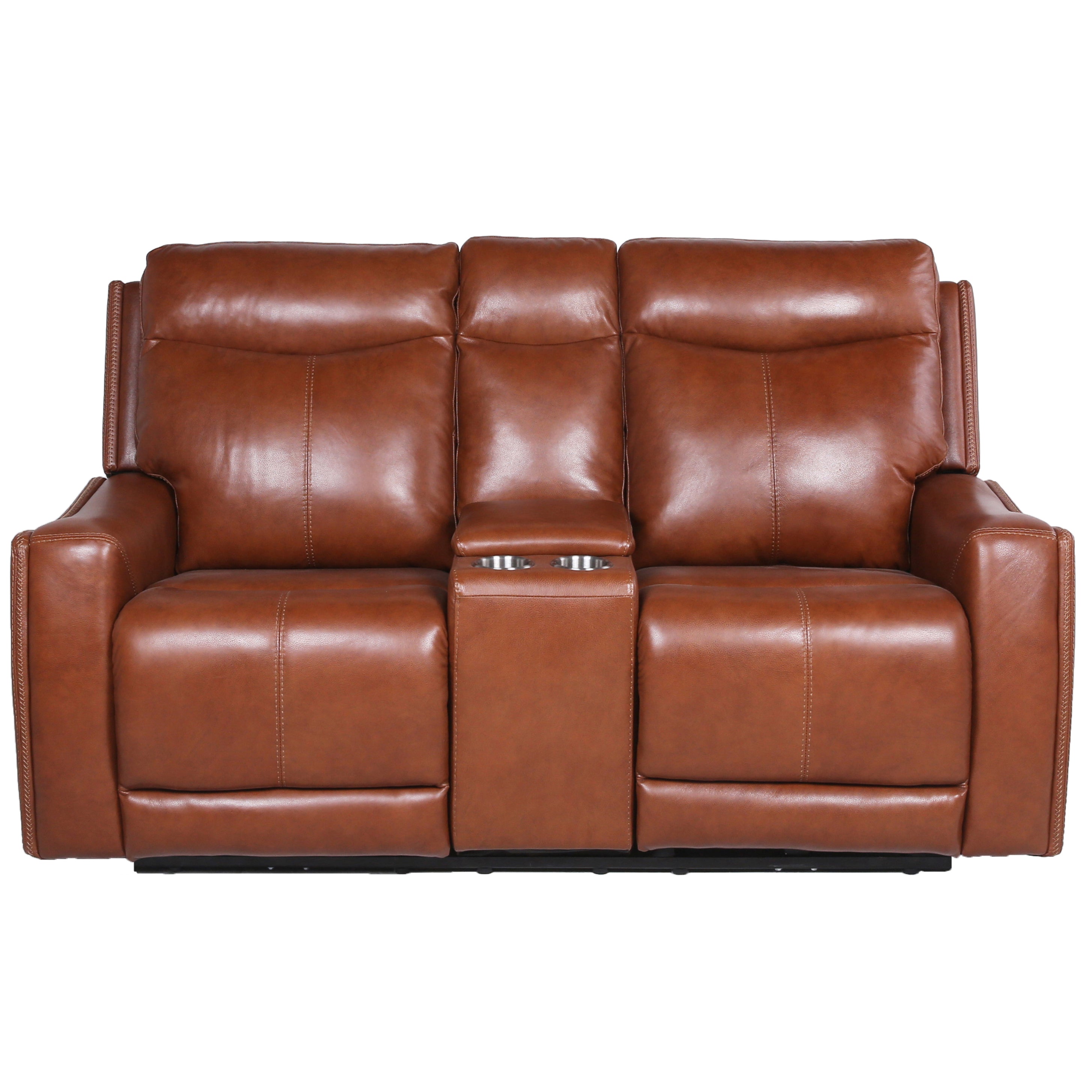 Steve Silver Natalia Leather Dual Power Reclining Console Loveseat in Coach - Luxury Home Furniture (MI)