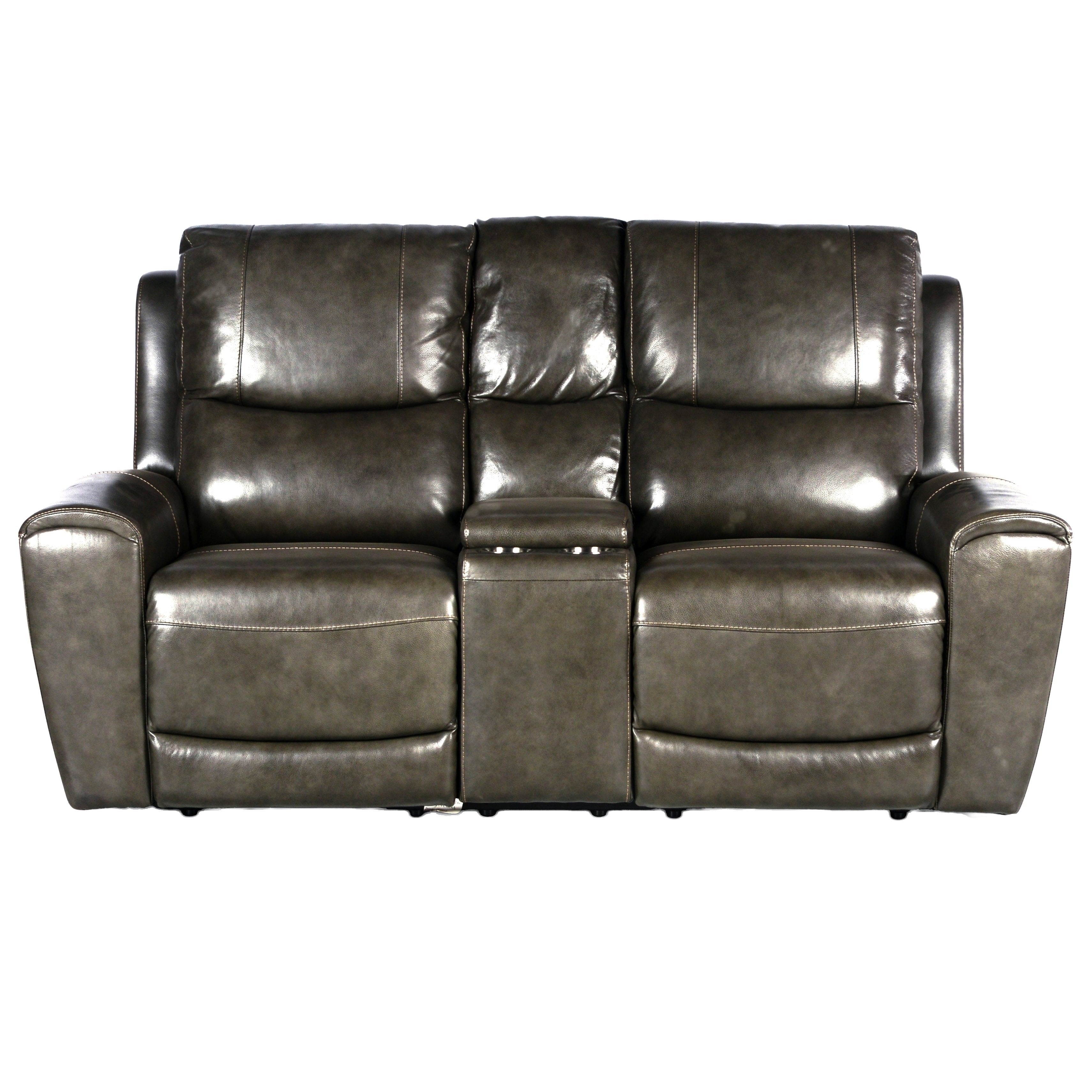 Steve Silver Laurel Leather Dual Power Reclining Console Loveseat in Grey - Luxury Home Furniture (MI)