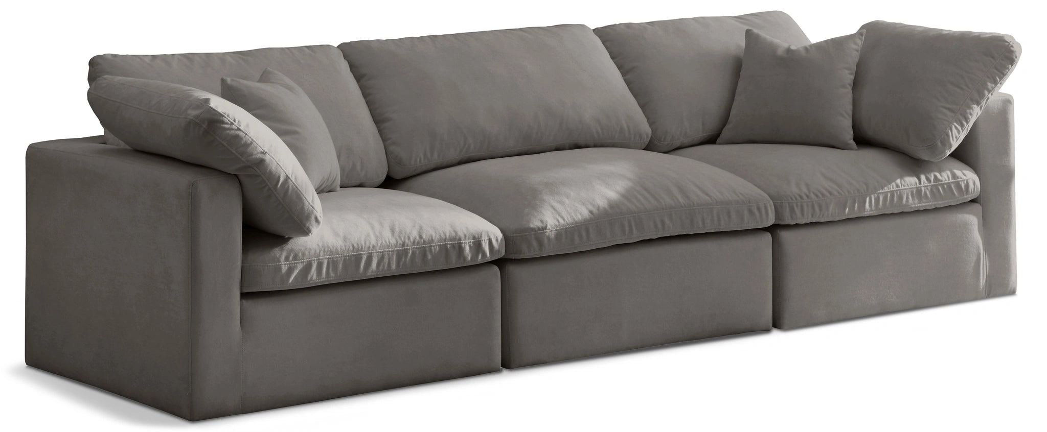 Plush Grey Velvet Standard Cloud Modular Sofa