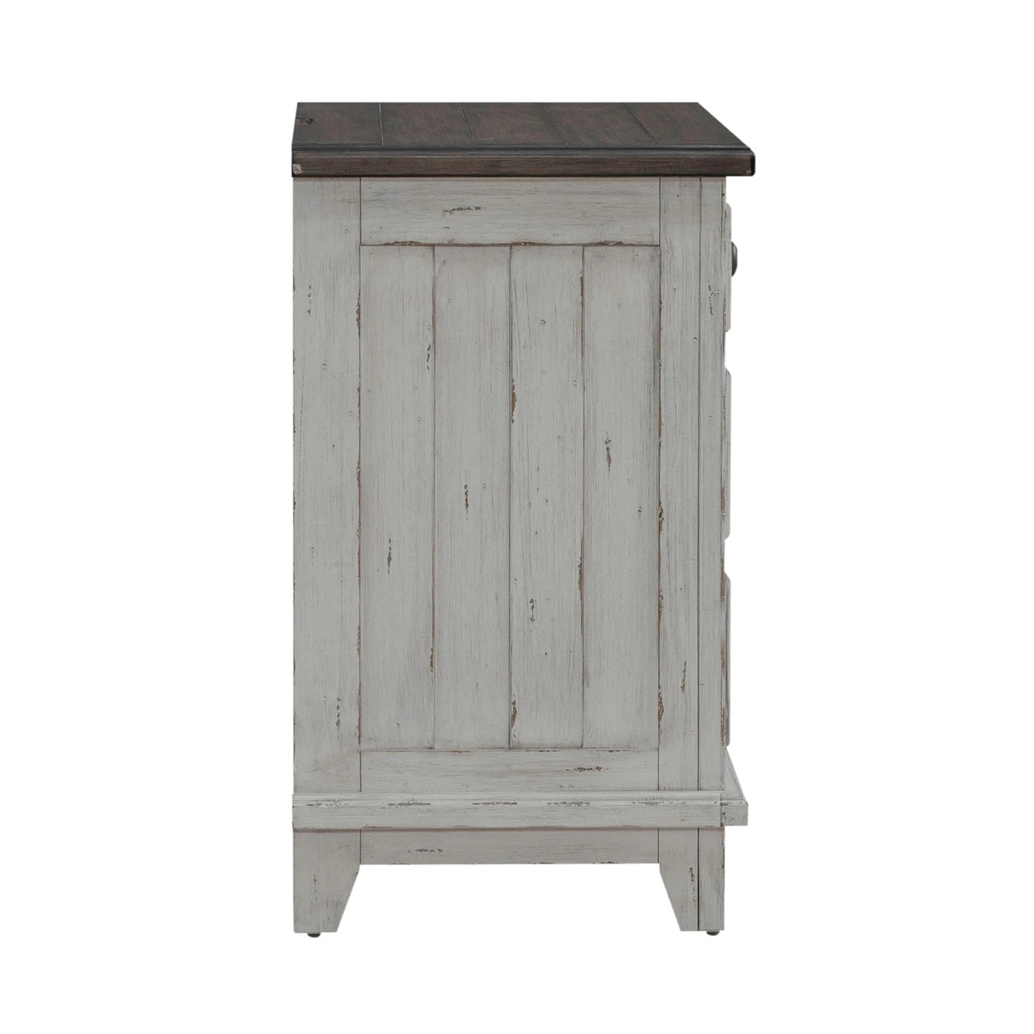 River Place 3 Drawer Nightstand with Charging Station in Riverstone White and Tobacco image