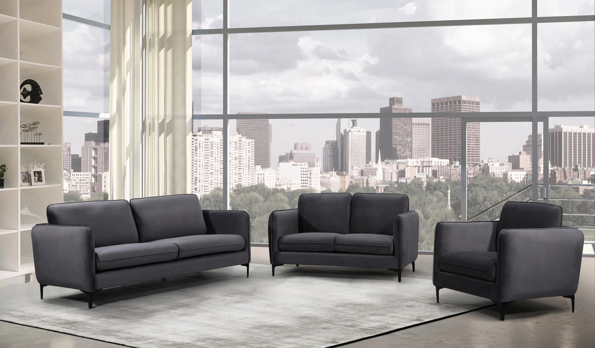 Poppy Grey Velvet Sofa