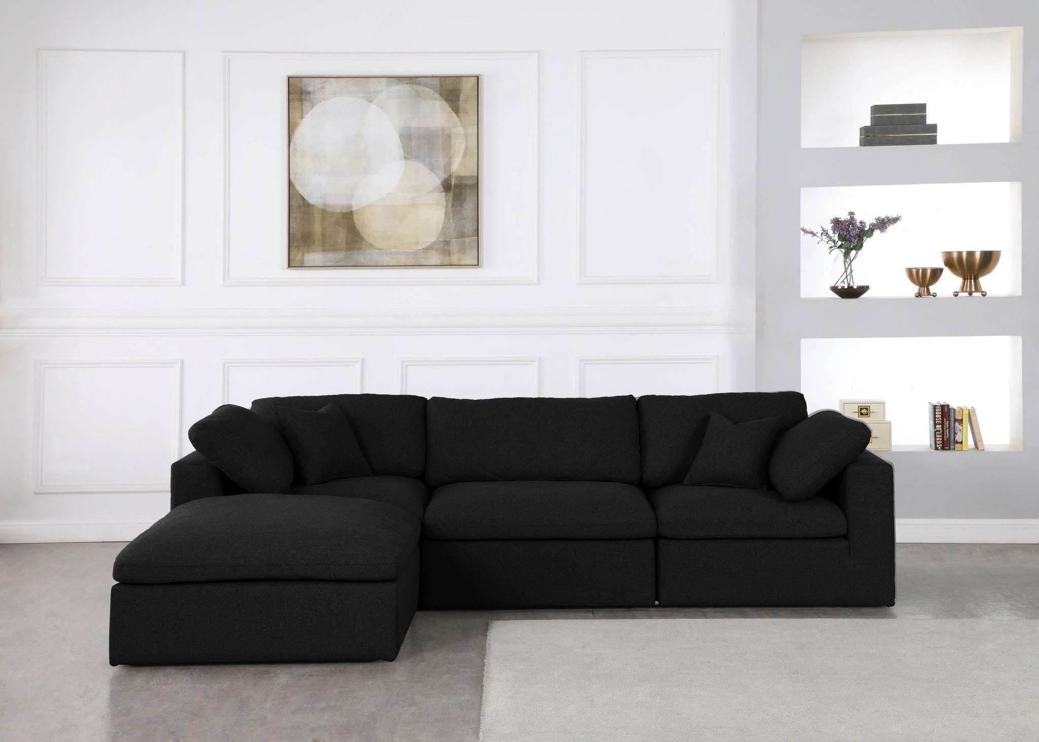 Serene Black Linen Fabric Deluxe Cloud Modular Sectional