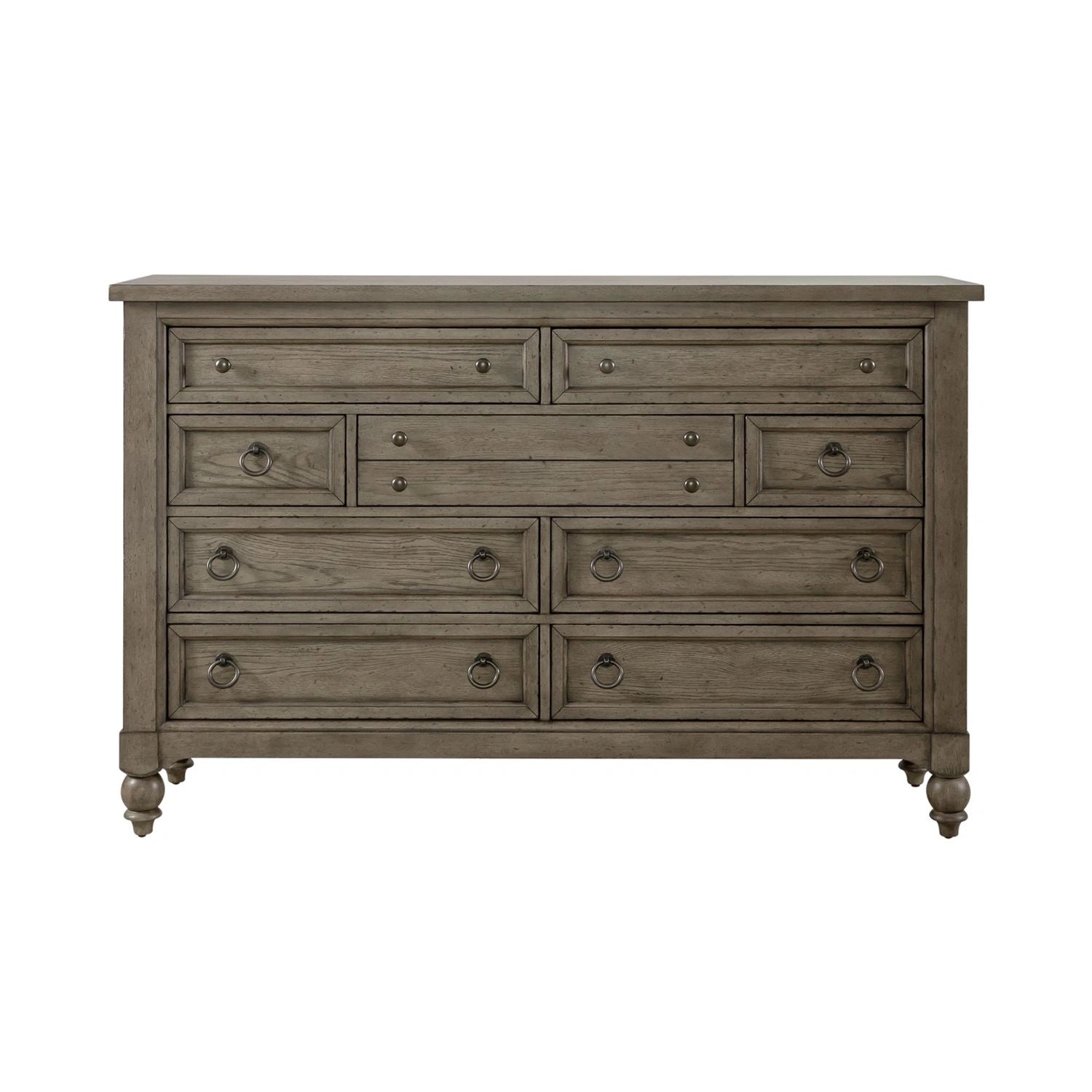 Americana Farmhouse 9 Drawer Dresser in Dusty Taupe and Black image