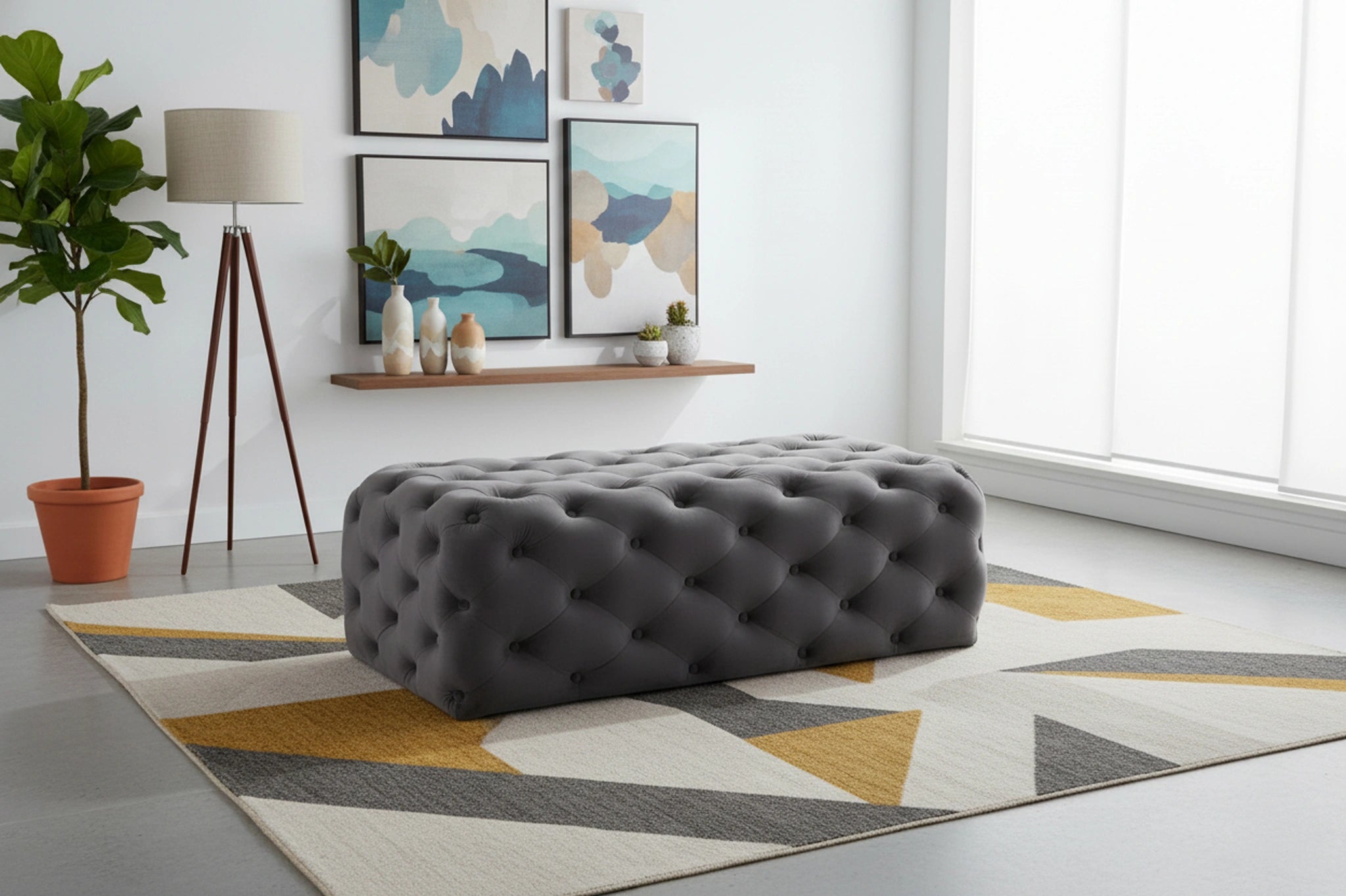 Casey Grey Velvet Ottoman/Bench