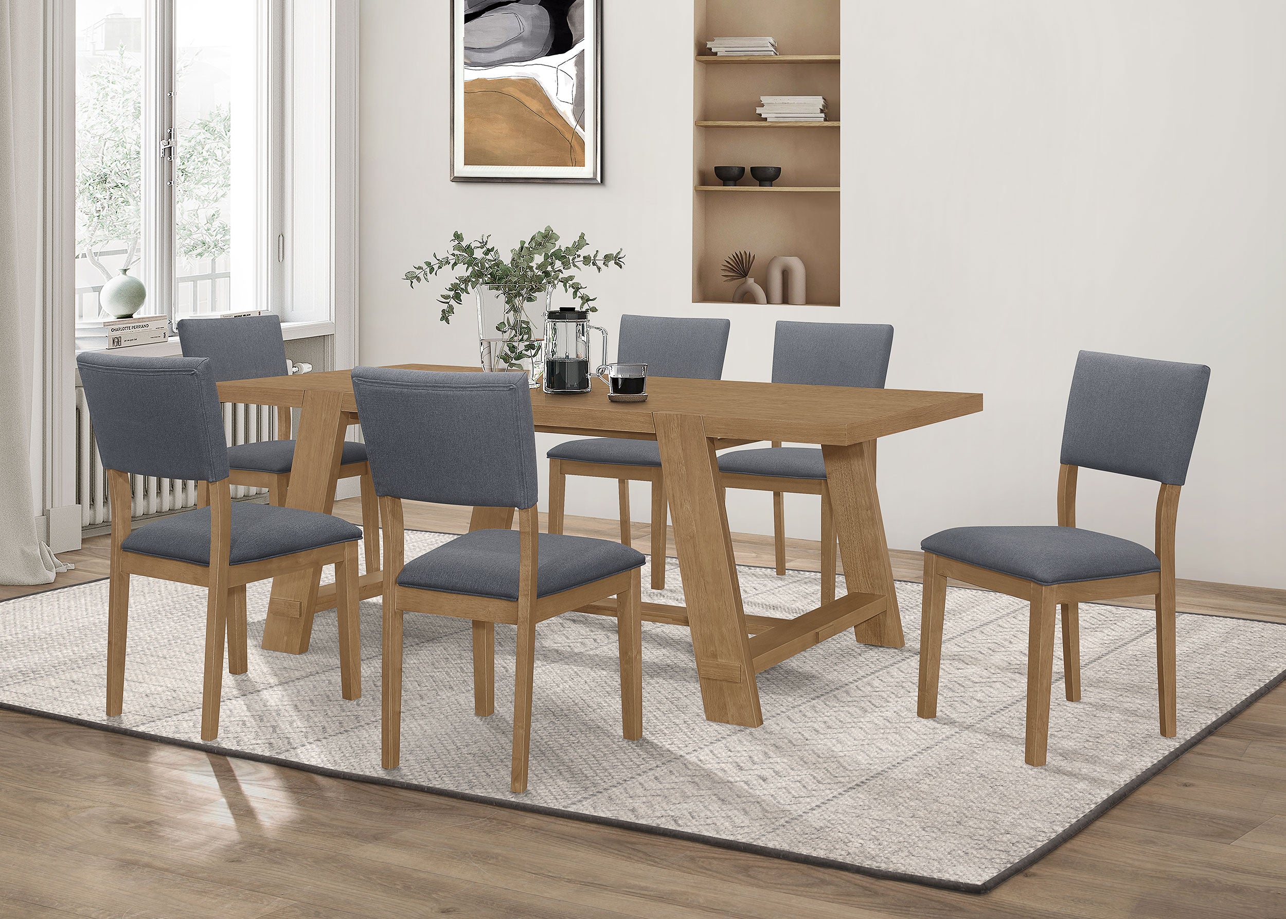 Sharon Rectangular Trestle Base Dining Table Set Blue and Brown - Luxury Home Furniture (MI)