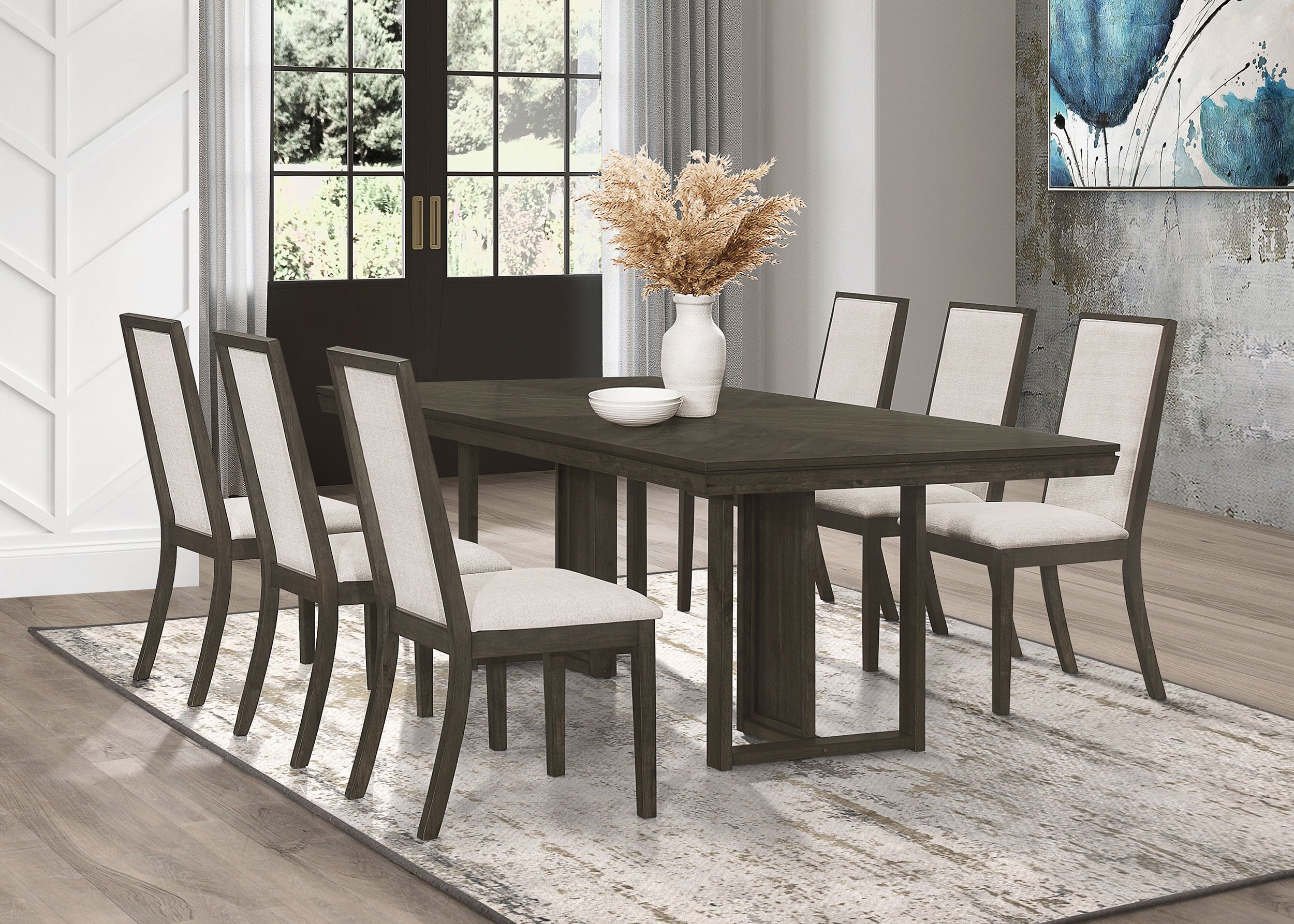 Kelly Rectangular Dining Table Set Beige and Dark Grey - Luxury Home Furniture (MI)