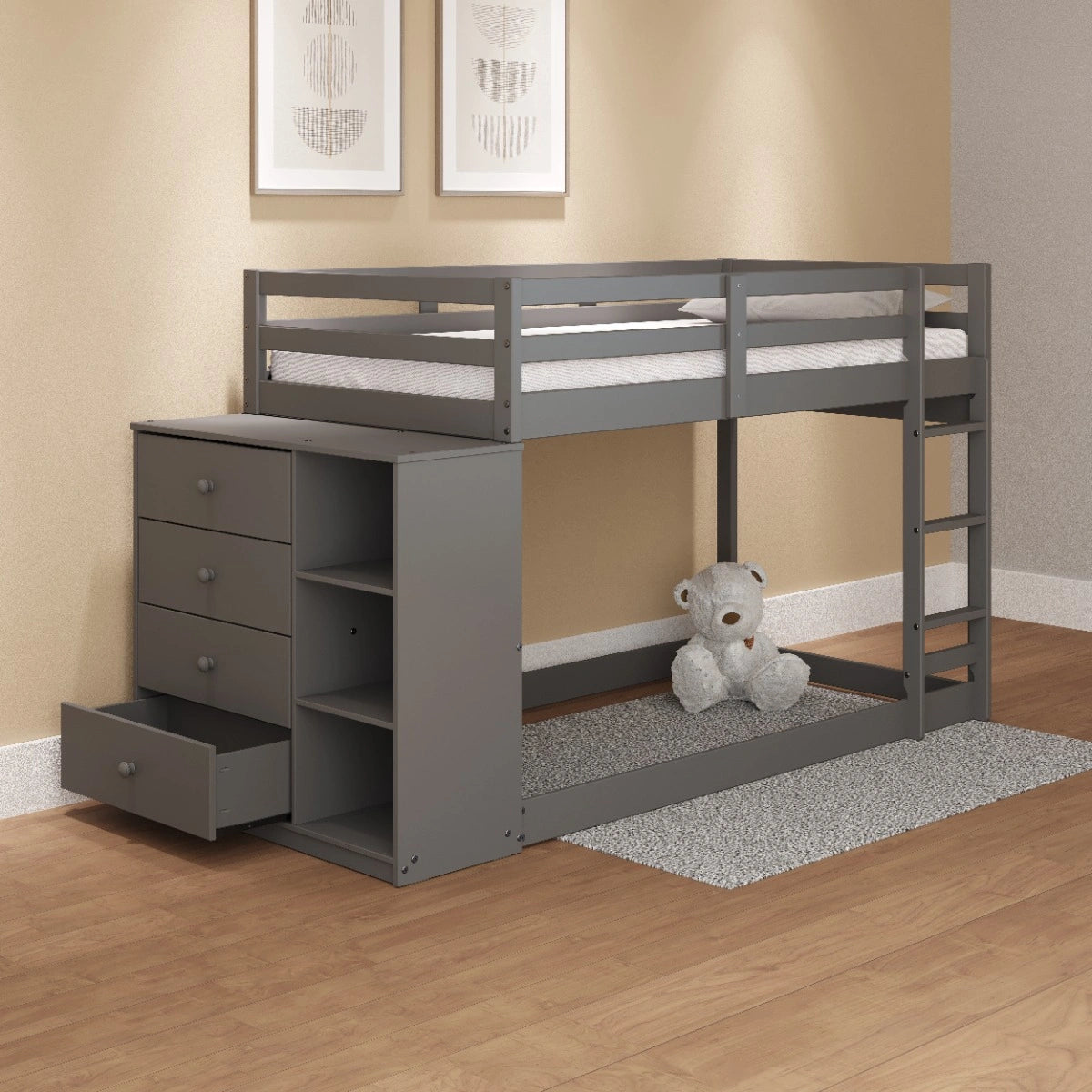 Bunk Bed (T/T) w/4 Drawers & 3 Compartments