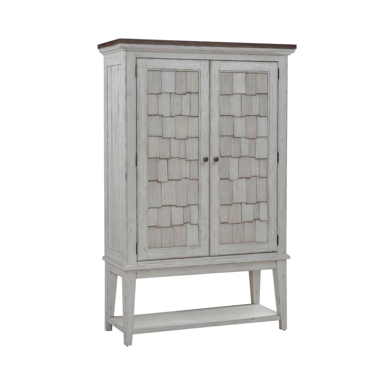 River Place Bar Cabinet in Riverstone White & Tobacco EST SHIP TIME APPX 4 WEEKS image