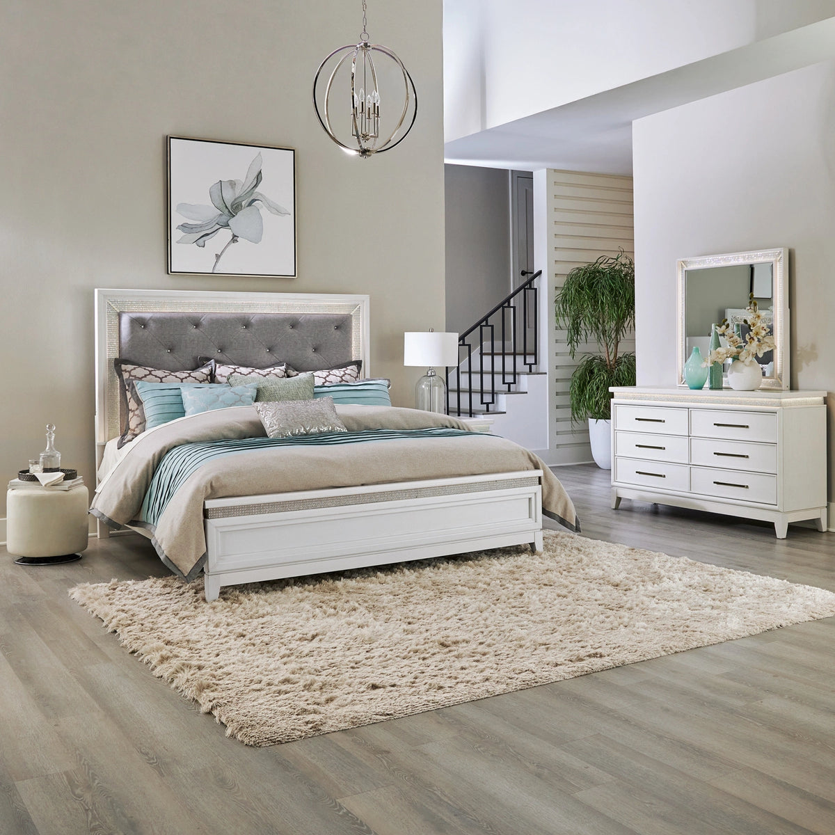 Reflections King California Uph Bed, Dresser & Mirror image