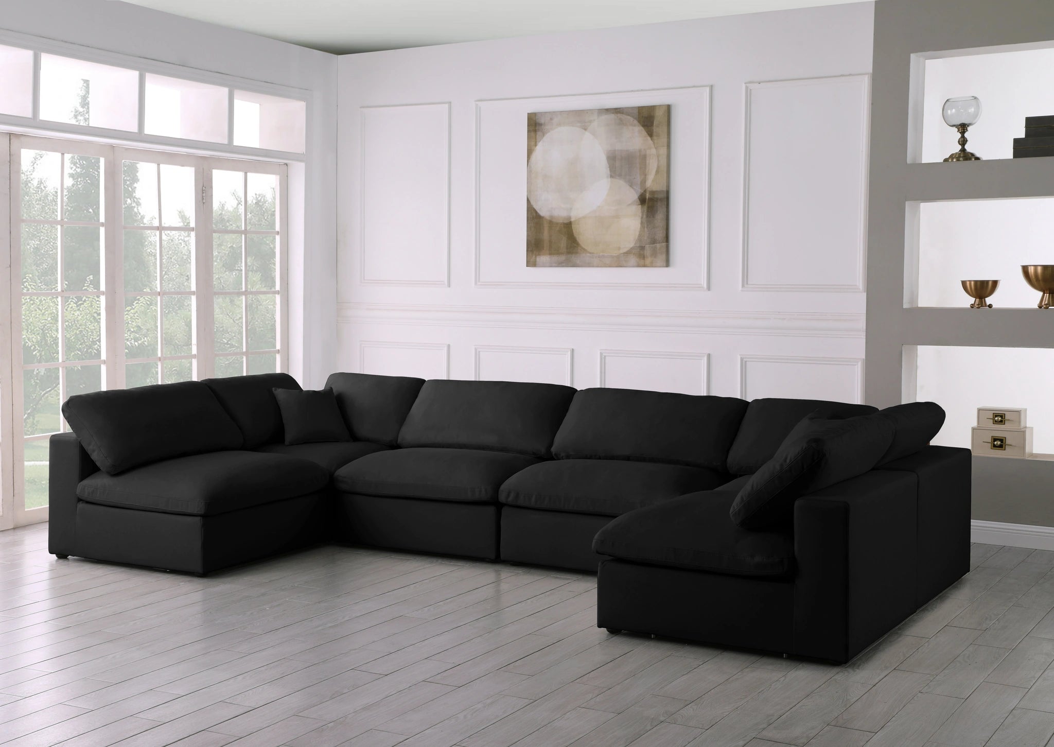 Plush Black Velvet Standard Cloud Modular Sectional