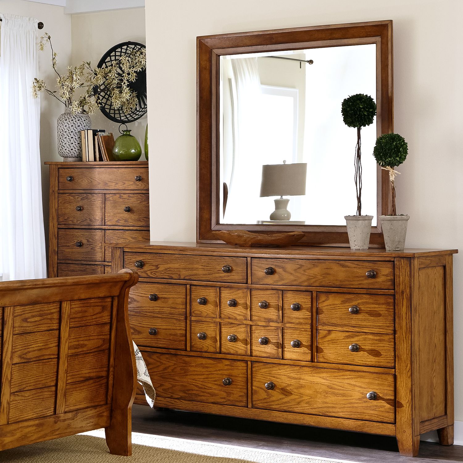 Grandpas Cabin King Sleigh Bed, Dresser & Mirror, Chest, Night Stand