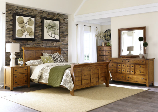 Liberty Furniture Grandpa's Cabin Cal King Sleigh Bed in Age Oak - Luxury Home Furniture (MI)