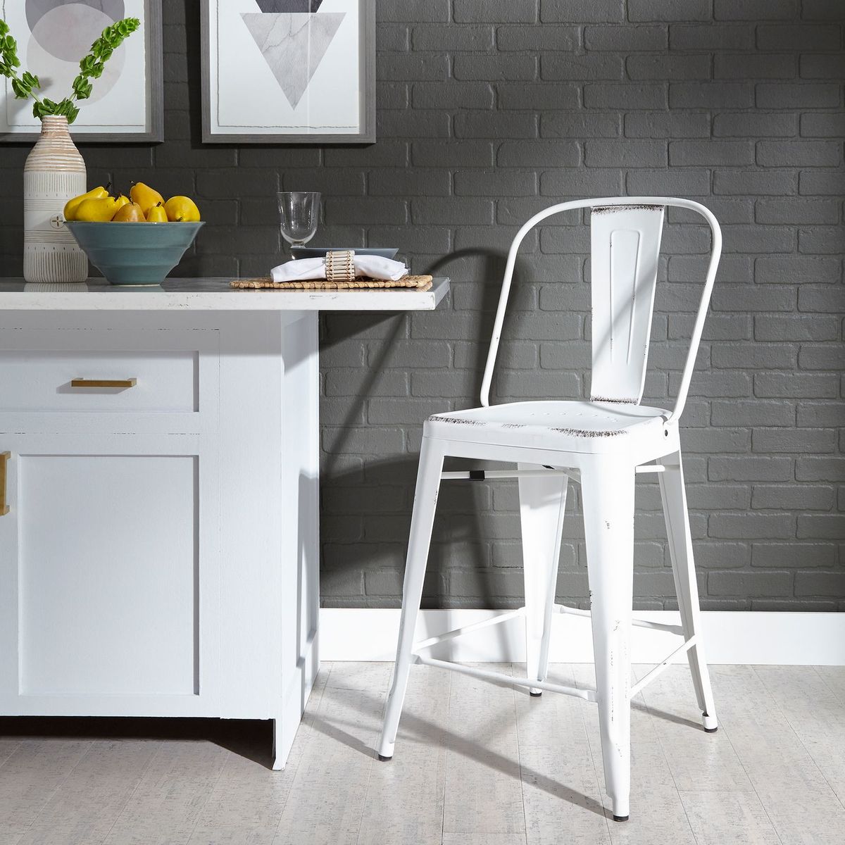 Liberty Furniture Vintage Series Bow Back Counter Chair in Antique White (Set of 2) - Luxury Home Furniture (MI)