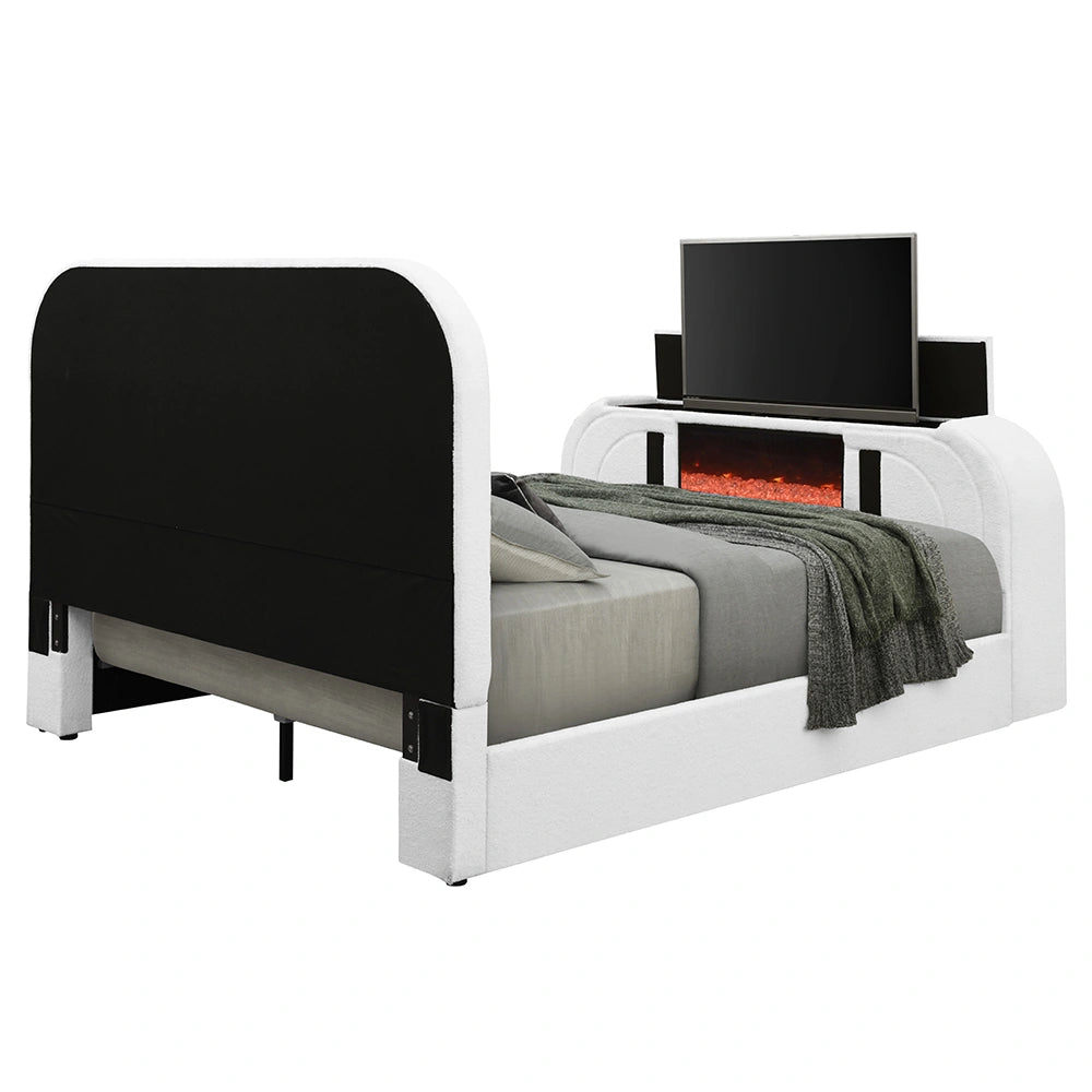 EK Bed w/LED, TV Cabinet, Fireplace & Bluetooth
