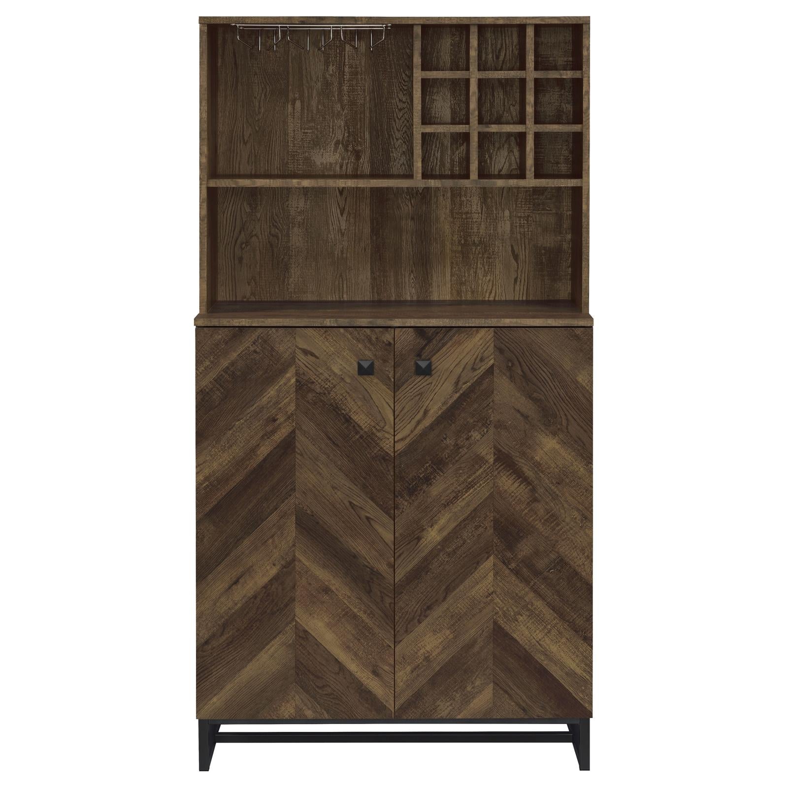 Mendoza 2-door Wine Cabinet Rustic Oak Herringbone and Gunmetal