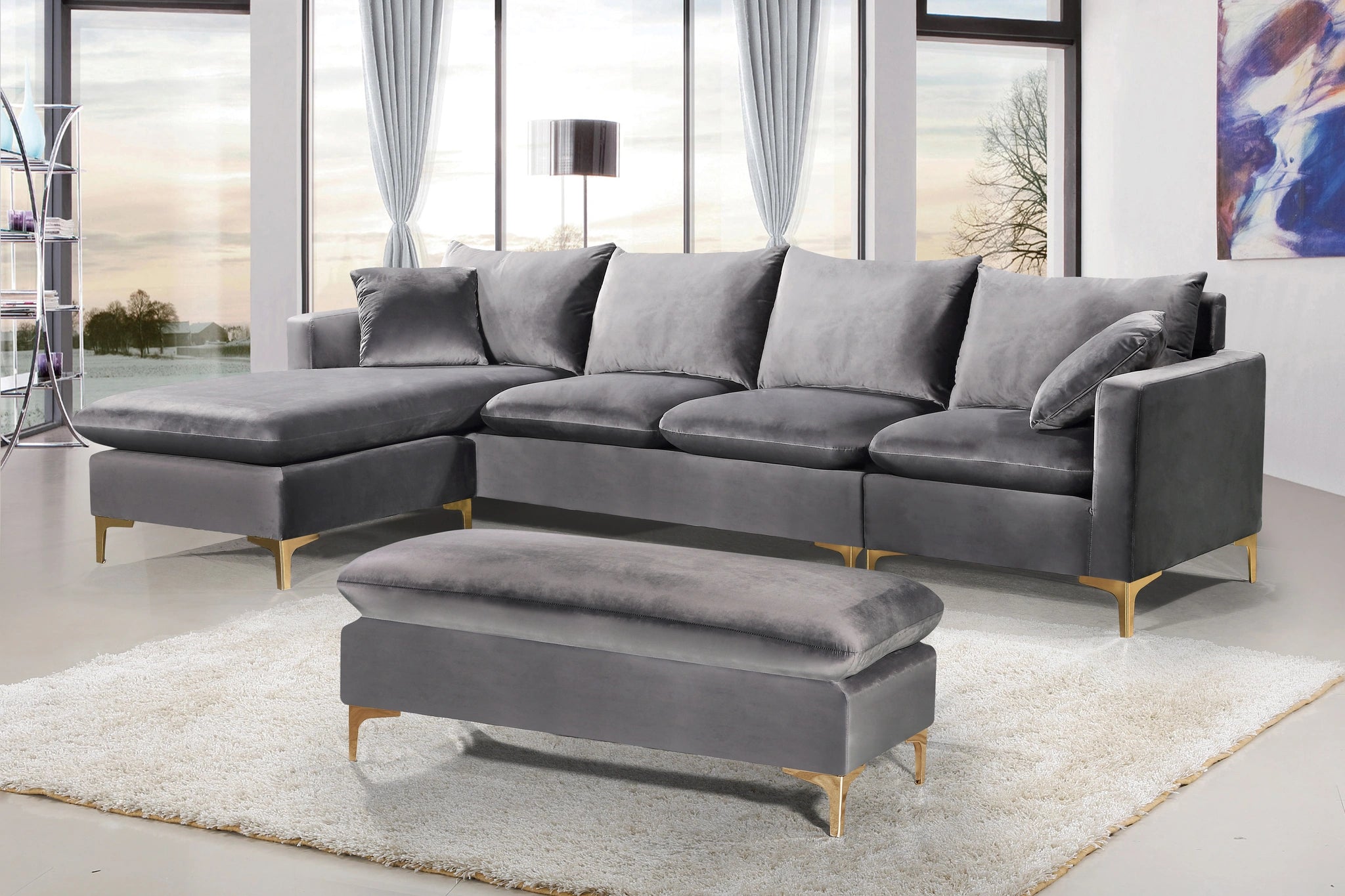 Naomi Grey Velvet 2pc. Reversible Sectional