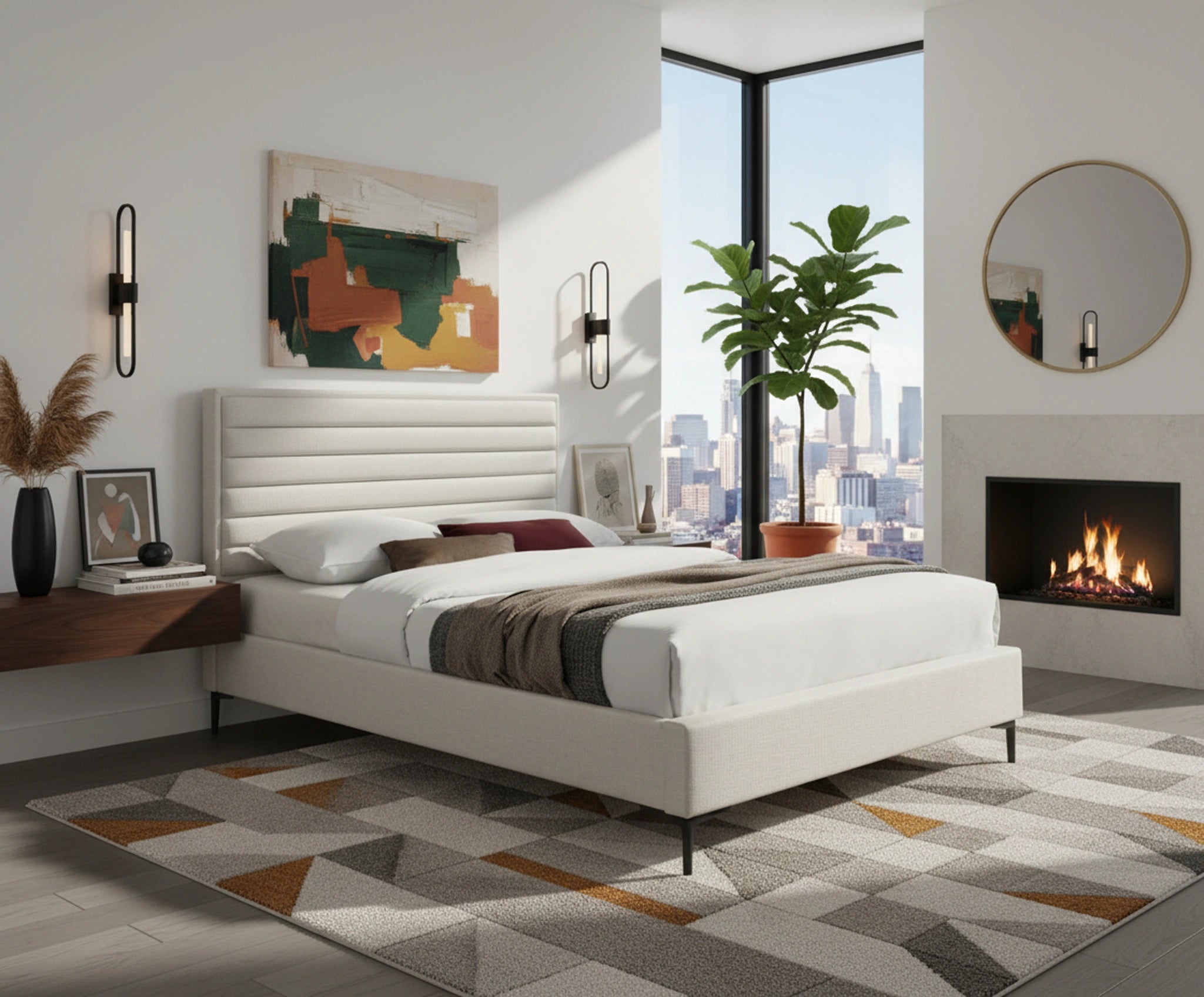 Hunter Cream Linen Queen Bed