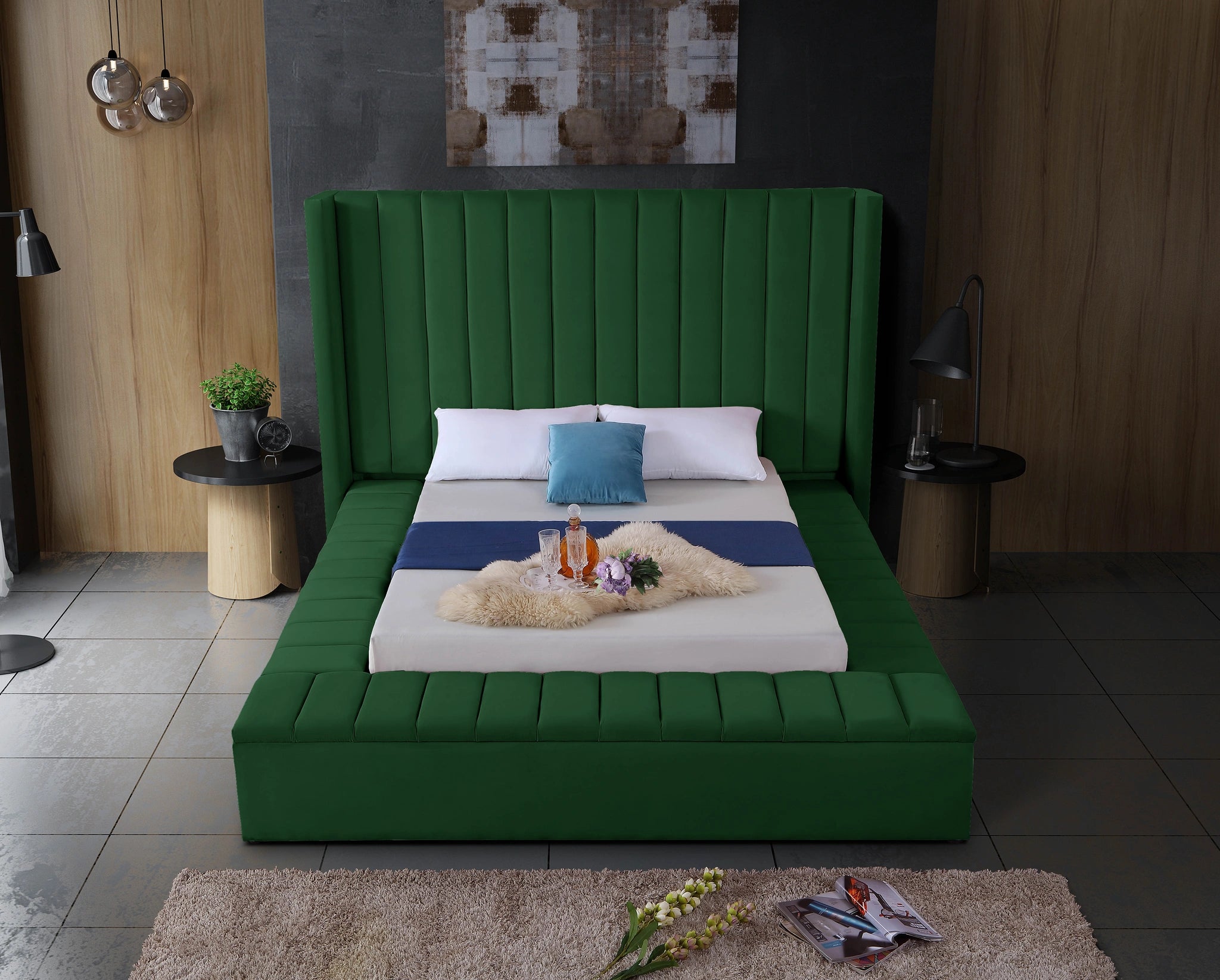 Kiki Green Velvet Full Bed (3 Boxes)