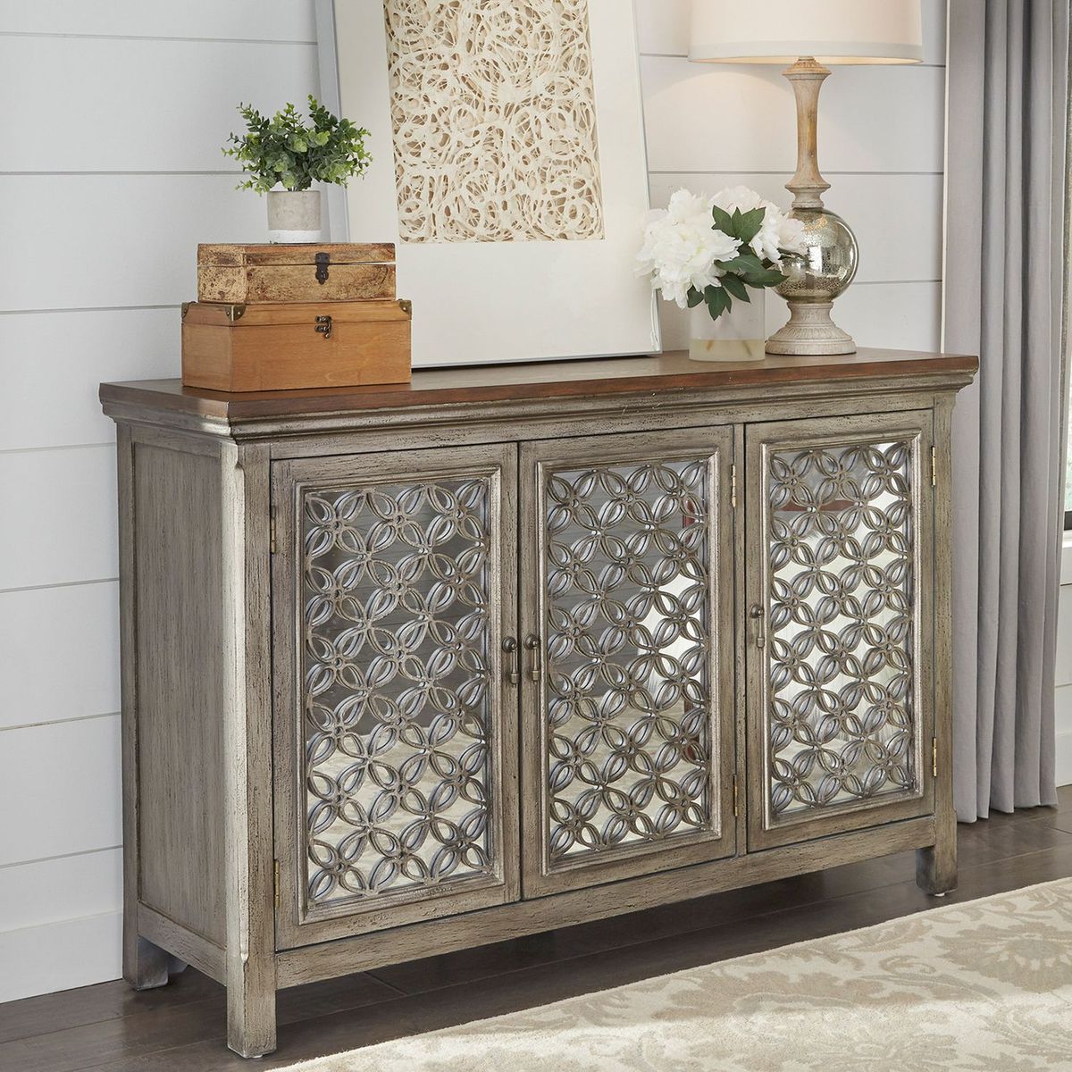 Liberty Furniture Westridge 3 Door Accent Cabinet in Wire Brushed Gray and White - Luxury Home Furniture (MI)