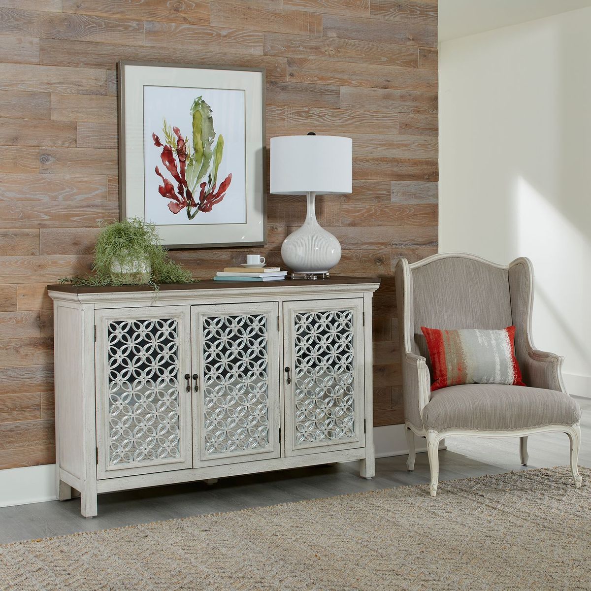 Liberty Furniture Westridge 3 Door Accent Cabinet in Wire Brushed Gray and White - Luxury Home Furniture (MI)