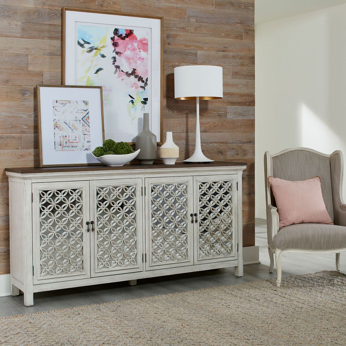 Liberty Furniture Westridge 4 Door Accent Cabinet in Wire Brushed Gray and White - Luxury Home Furniture (MI)