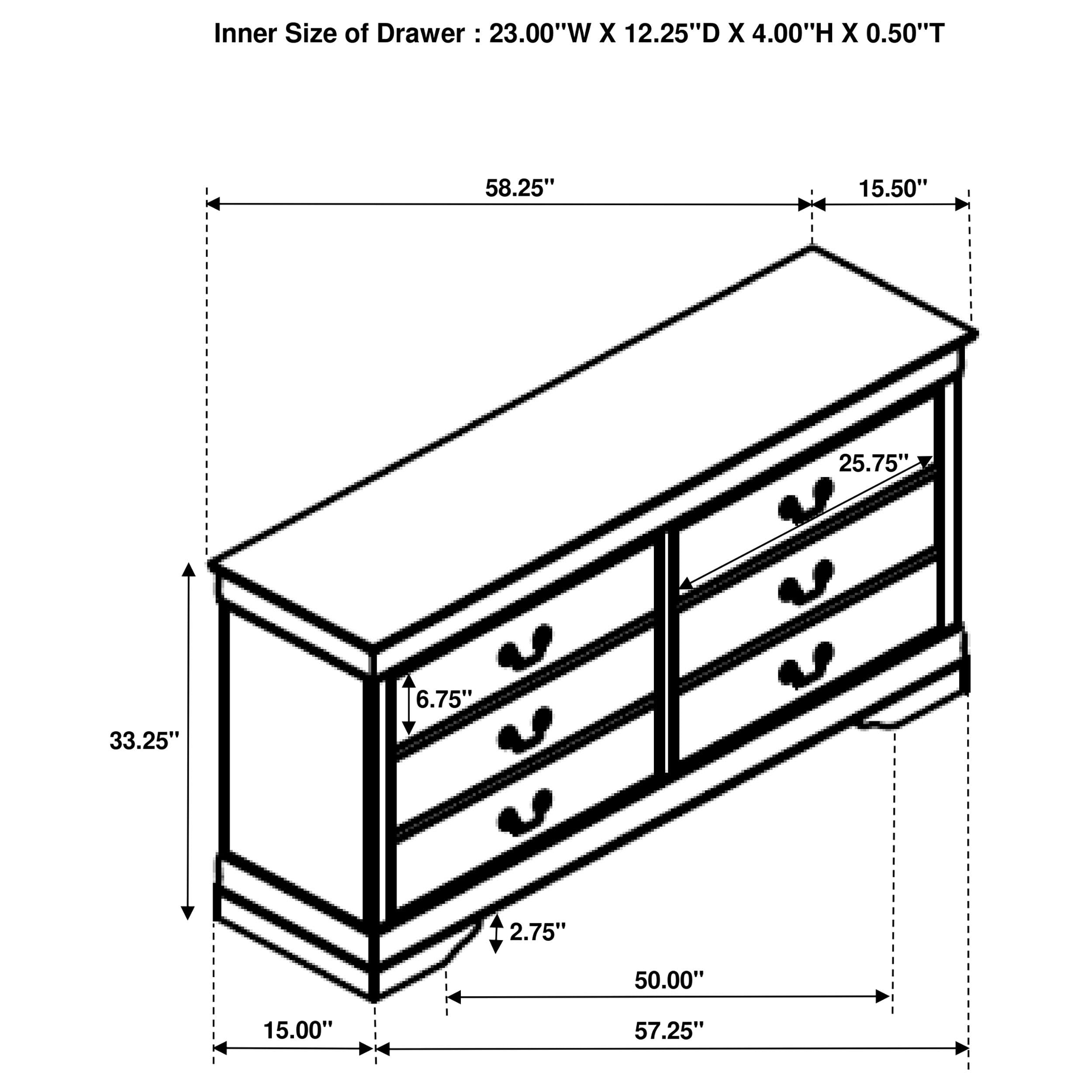 Louis Philippe 6-drawer Dresser White - Luxury Home Furniture (MI)