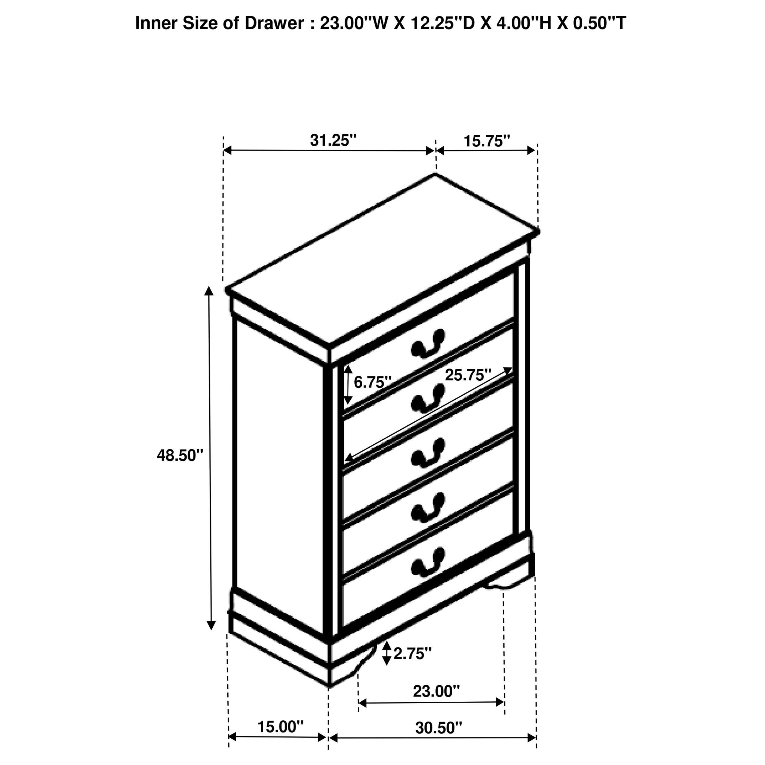 Louis Philippe 5-drawer Bedroom Chest White - Luxury Home Furniture (MI)