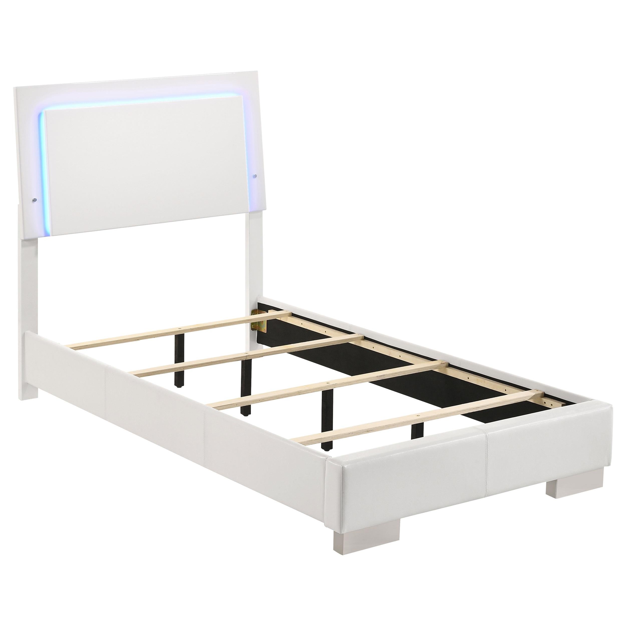 Felicity Full & Twin Panel Bed with LED Lighting Glossy White - Luxury Home Furniture (MI)