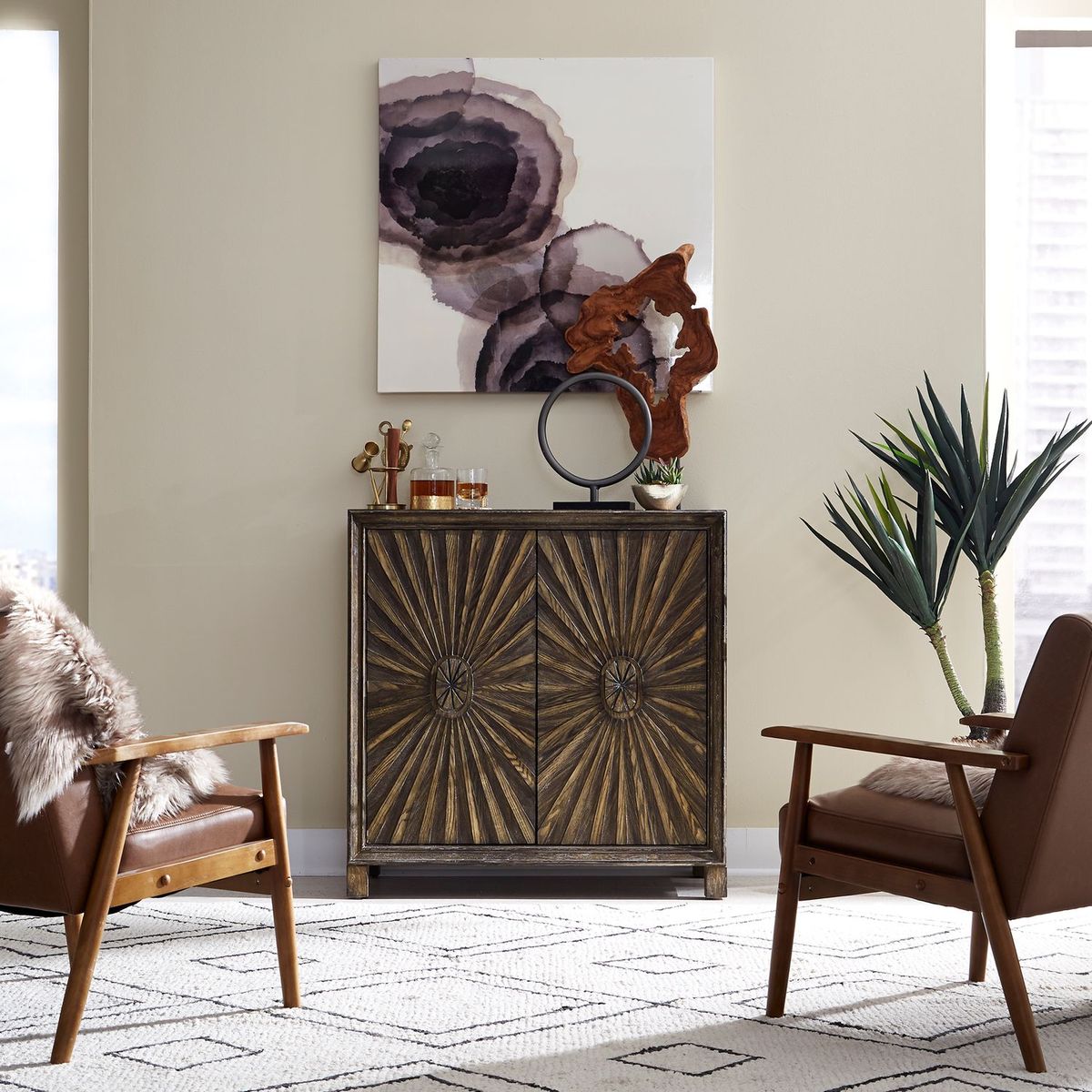 Liberty Furniture Chaucer 2 Door Wine Accent Cabinet in Aged Whiskey
