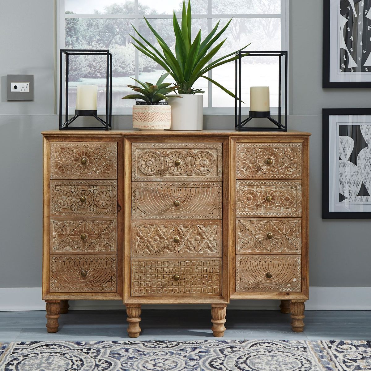 Liberty Furniture Montrose 12 Drawer Accent Cabinet in Weathered Honey - Luxury Home Furniture (MI)