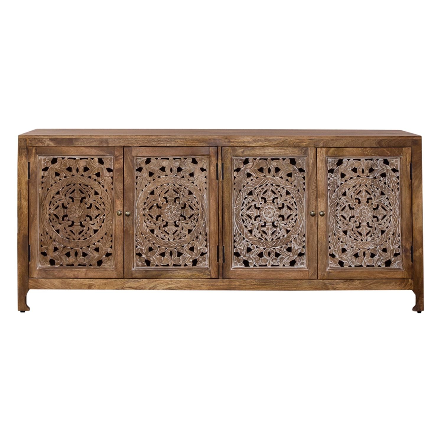 Marisol 74 Inch 4 Door Accent TV Stand in Weathered Honey and Soft Wash Gray - Luxury Home Furniture (MI)