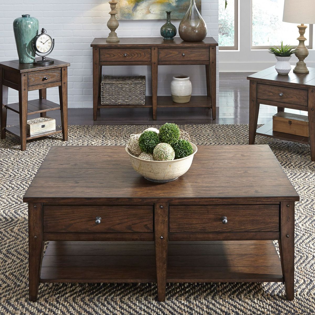 Liberty Furniture Lake House Cocktail Table in Rustic Brown Oak - Luxury Home Furniture (MI)