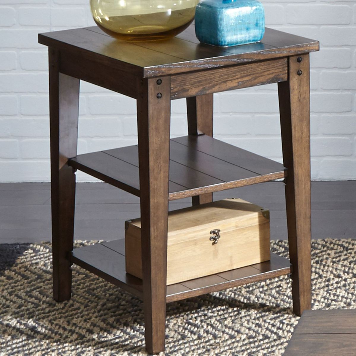 Liberty Furniture Lake House Tiered Table in Rustic Brown Oak