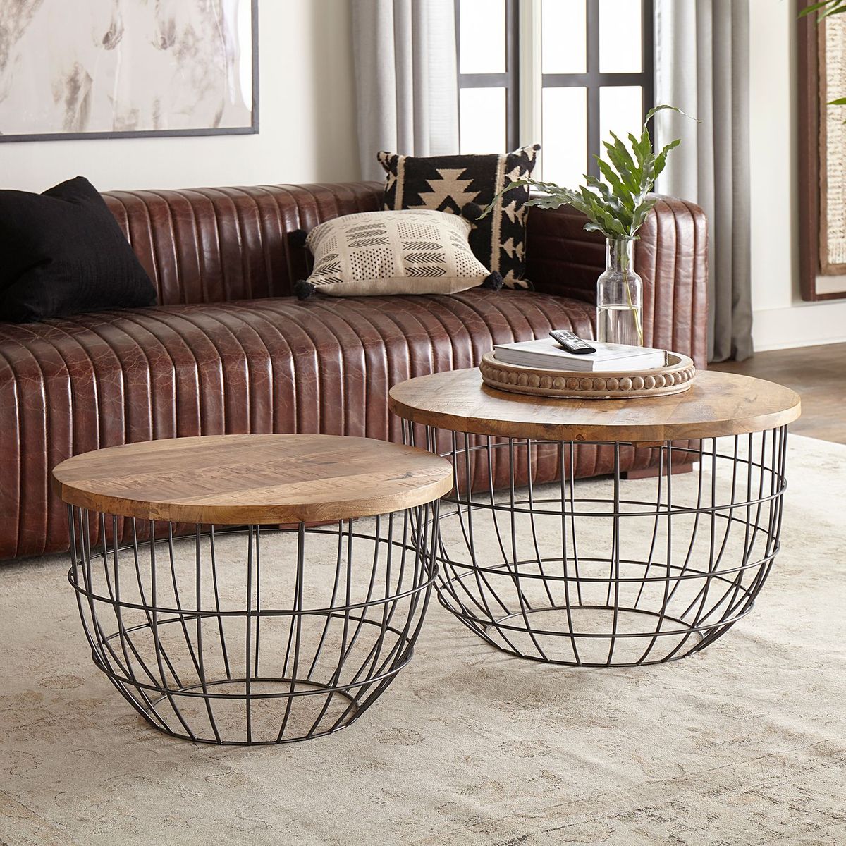 Liberty Furniture Akins Nesting Caged Accent Tables in Weathered Honey Finish w/ Pewter Base - Luxury Home Furniture (MI)