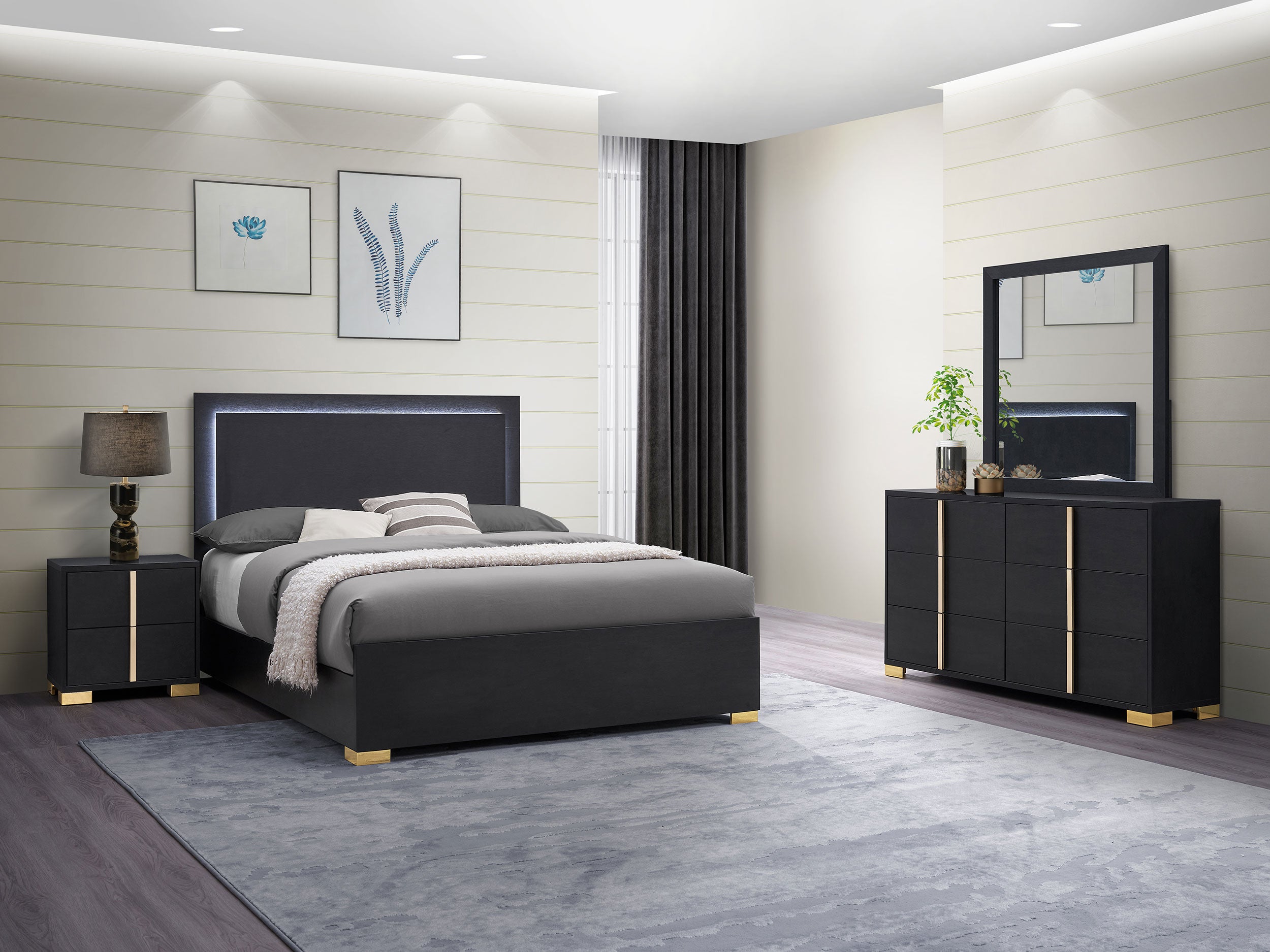 Marceline Bedroom Sets White & Black 4 & 5 Piece - Luxury Home Furniture (MI)