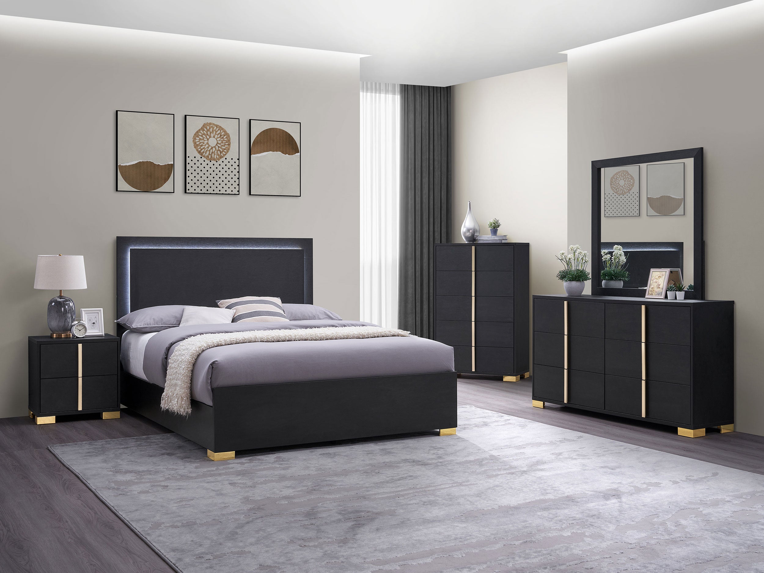 Marceline Bedroom Sets White & Black 4 & 5 Piece - Luxury Home Furniture (MI)