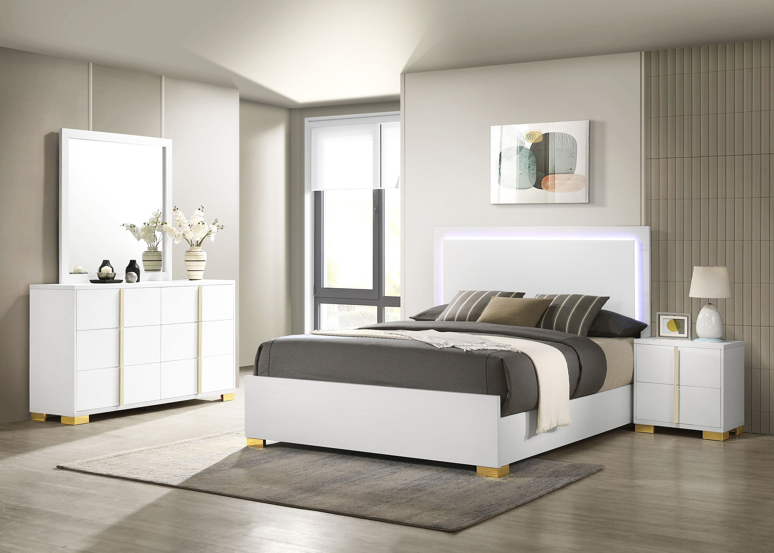 Marceline Bedroom Set with LED Headboard White - Luxury Home Furniture (MI)
