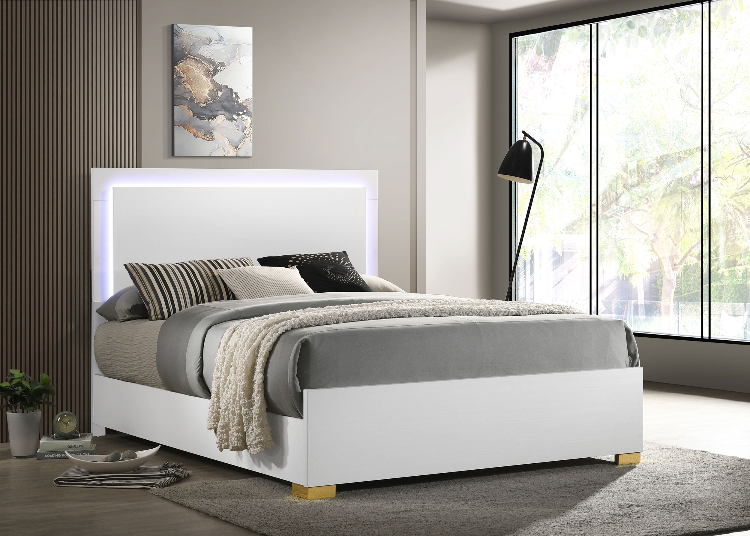 Marceline Bed with LED Headboard White - Luxury Home Furniture (MI)