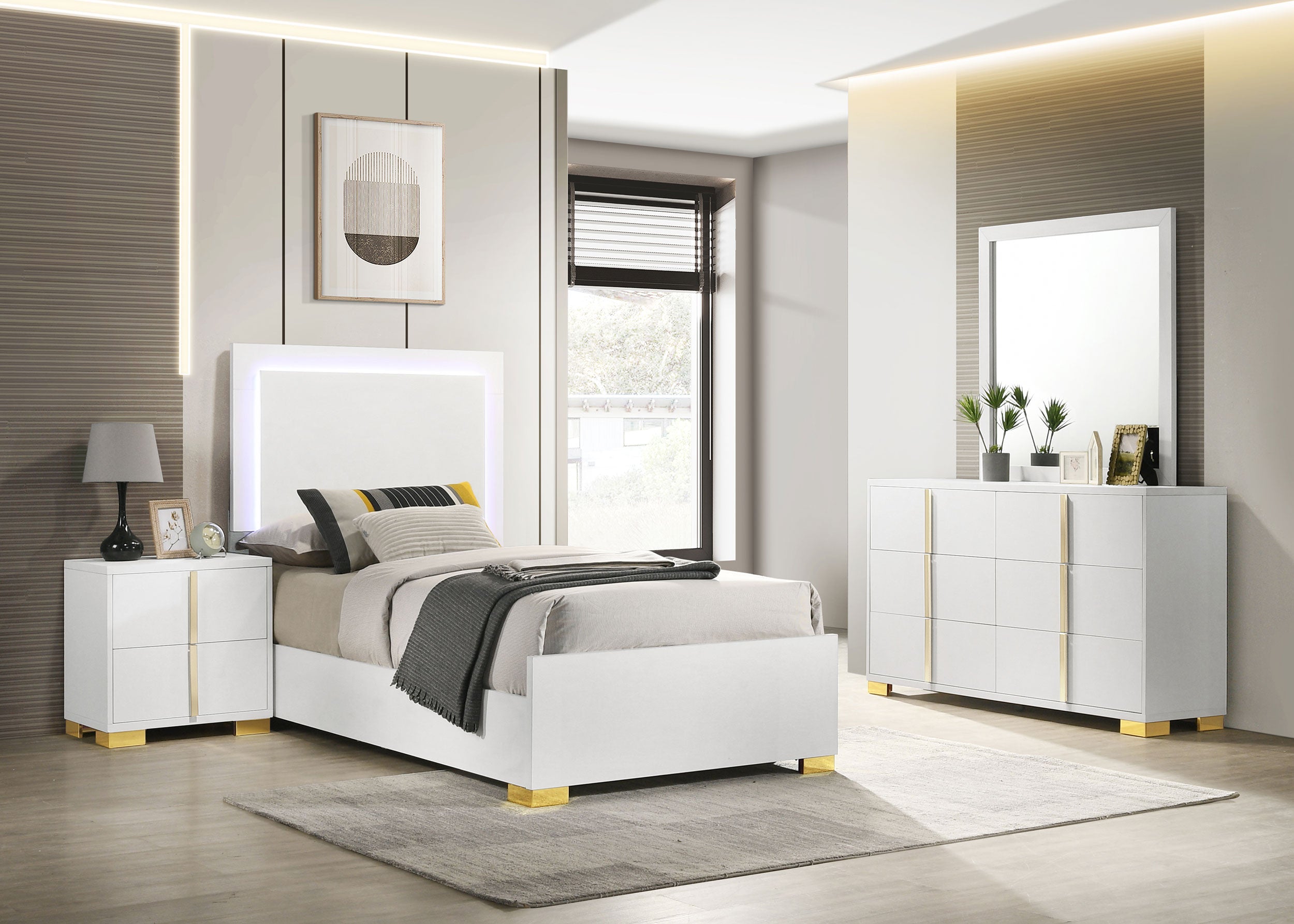 Marceline Bedroom Sets White & Black 4 & 5 Piece - Luxury Home Furniture (MI)
