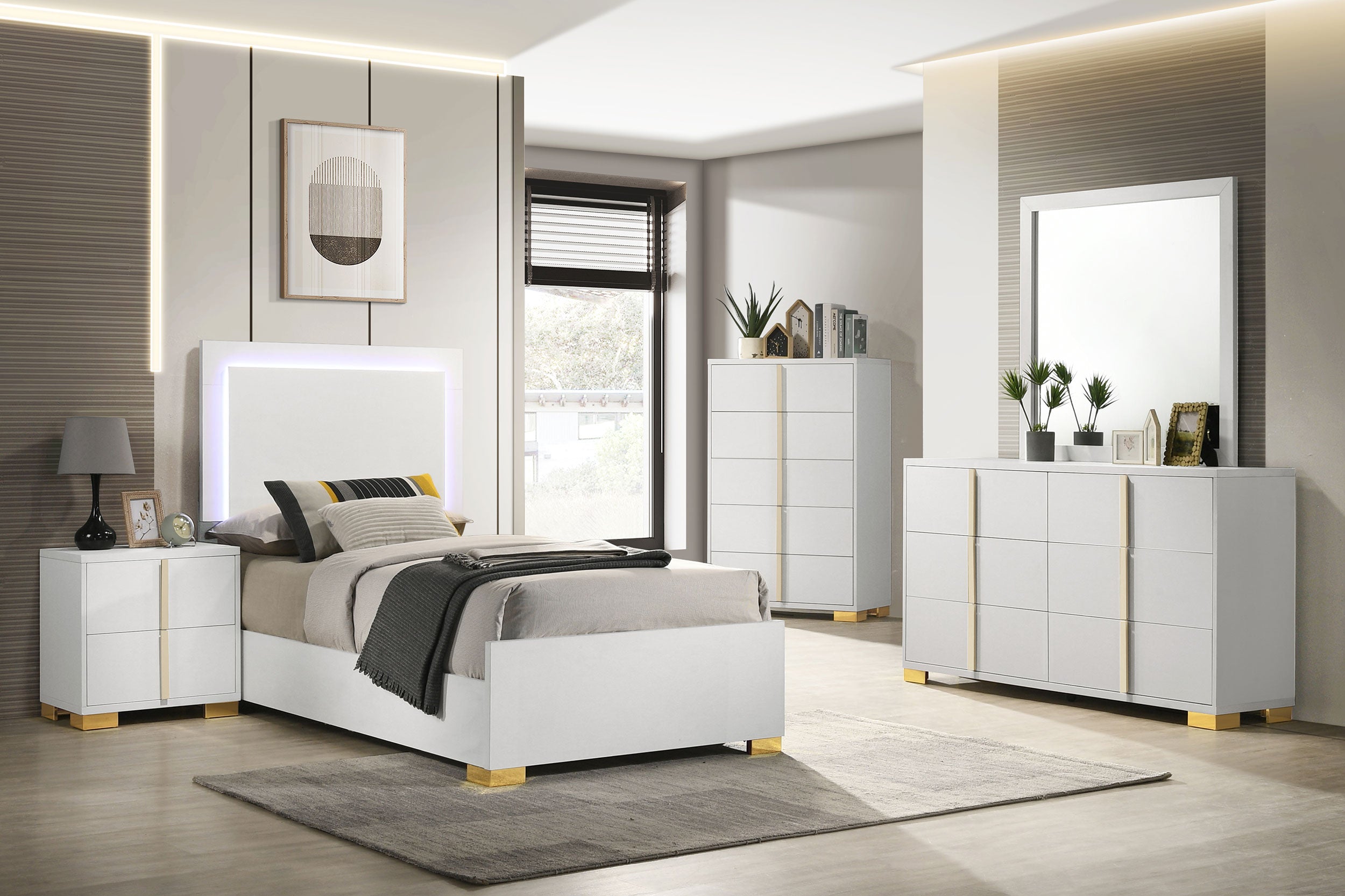 Marceline Bedroom Sets White & Black 4 & 5 Piece - Luxury Home Furniture (MI)
