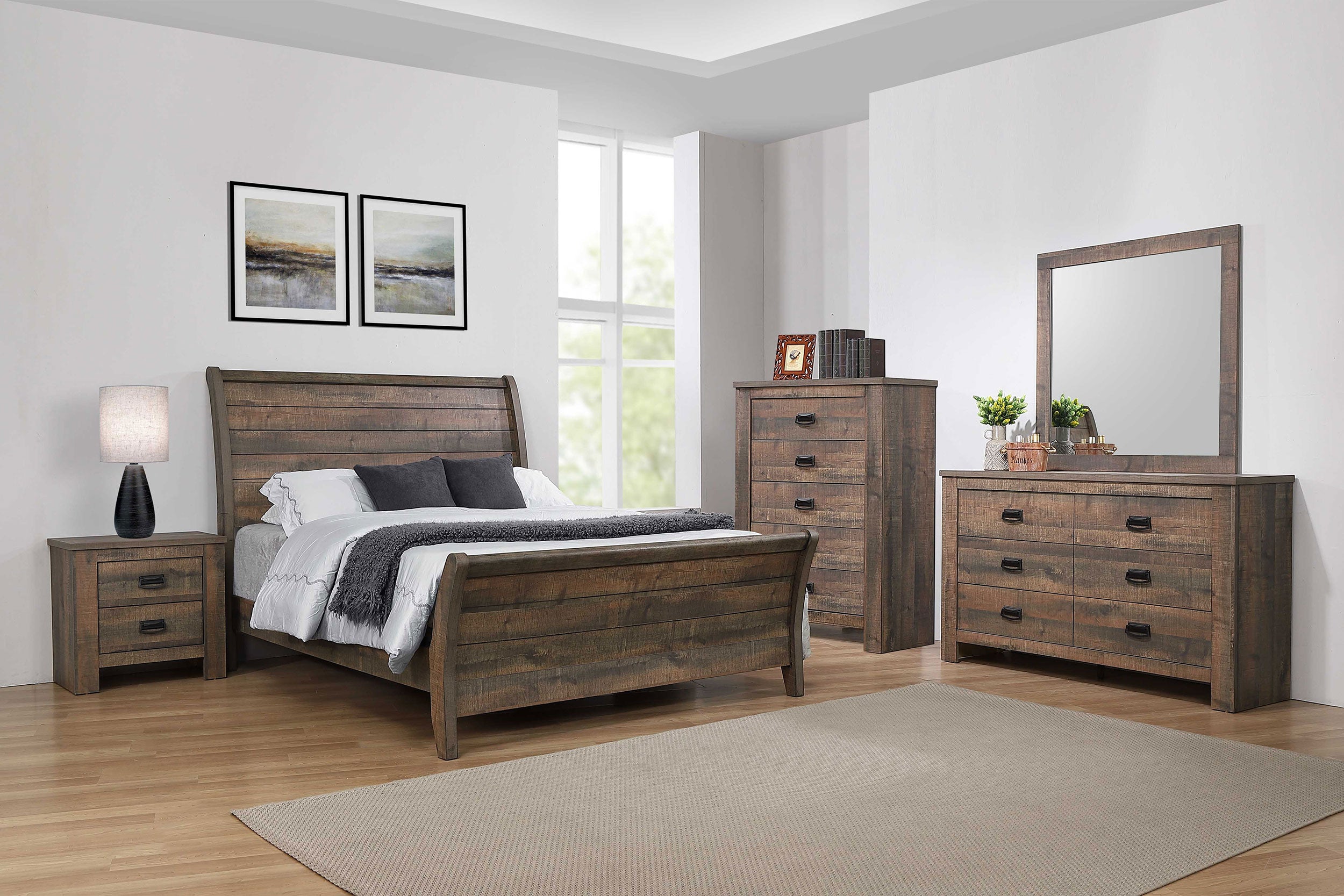 Frederick California King Sleigh Bedroom Set Weathered Oak - Luxury Home Furniture (MI)