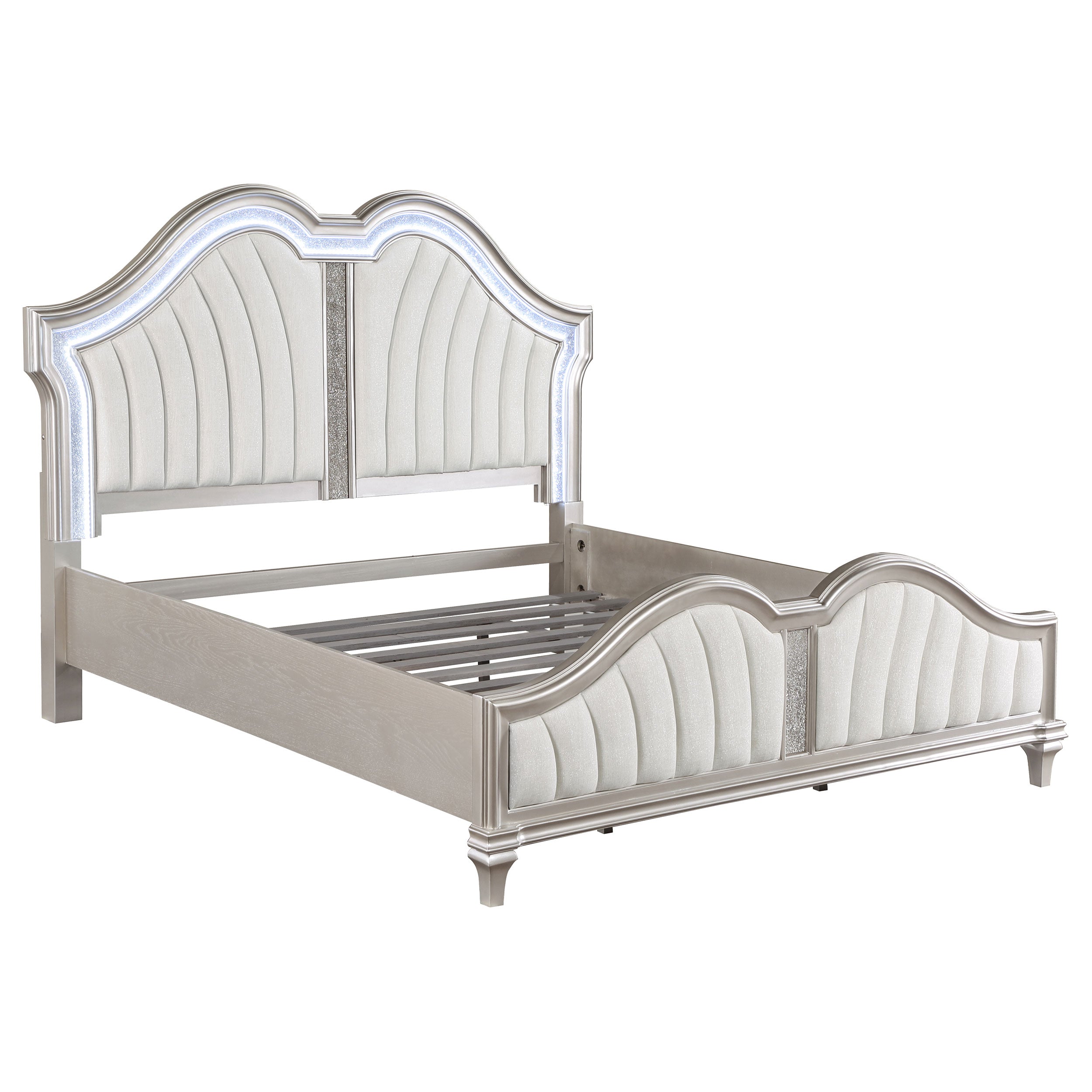 Evangeline Tufted Upholstered Platform Bed Ivory and Silver Oak - Luxury Home Furniture (MI)