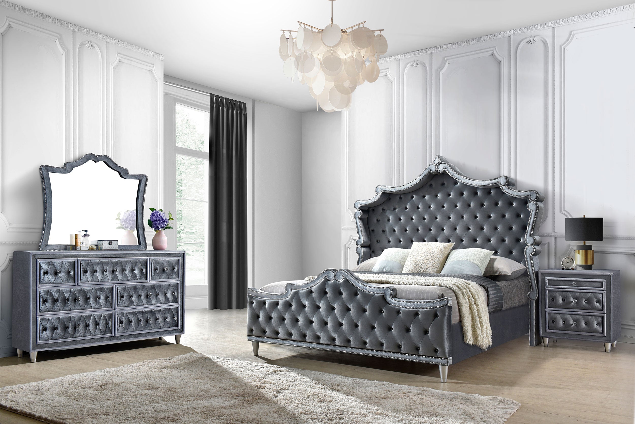 Antonella 4-Piece Queen Upholstered Tufted Bedroom Set Grey - Luxury Home Furniture (MI)