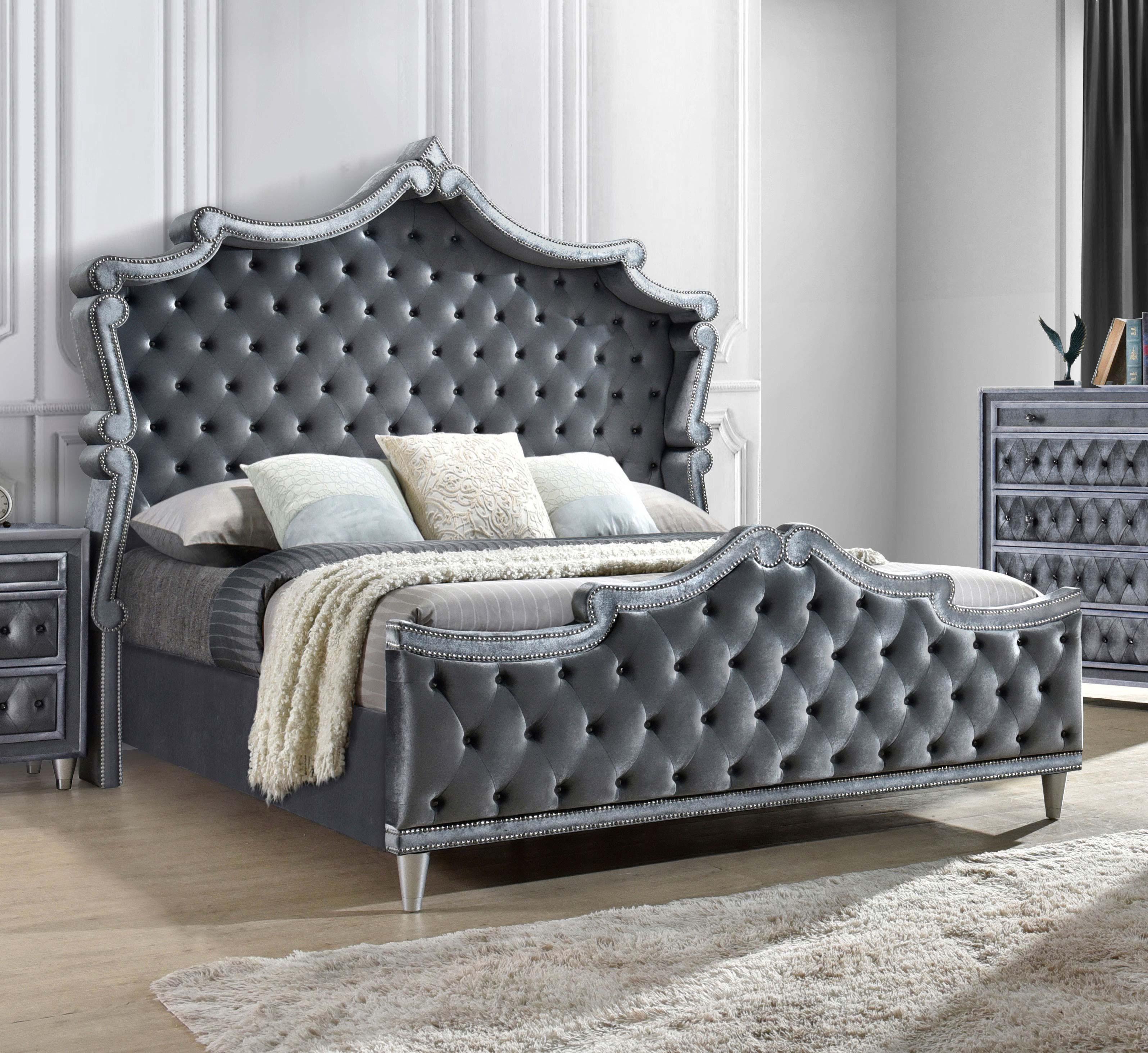 Antonella Upholstered Tufted Eastern King Bed Grey - Luxury Home Furniture (MI)