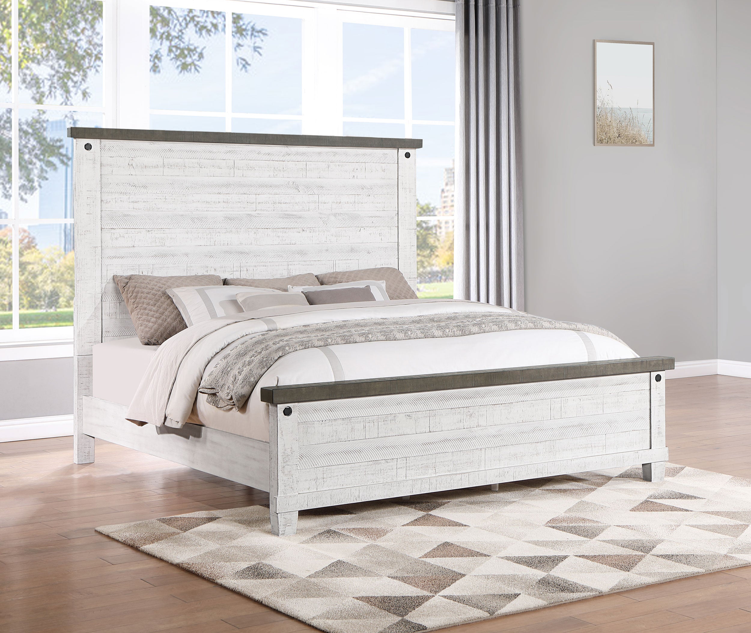 Lilith Panel Bed Distressed Grey and White - Luxury Home Furniture (MI)