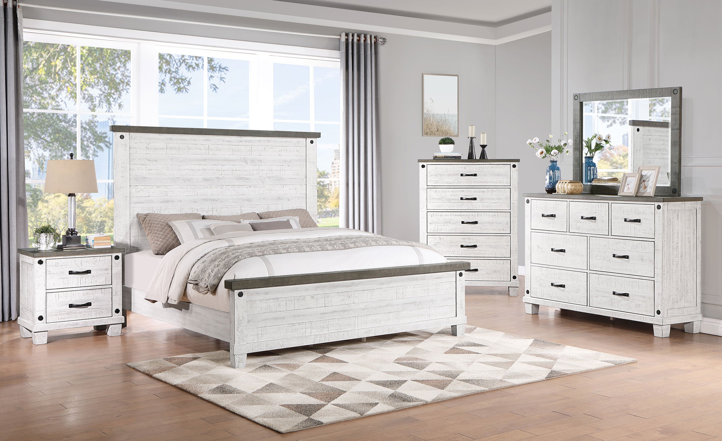 Lilith Bedroom Set Distressed Grey and White - Luxury Home Furniture (MI)