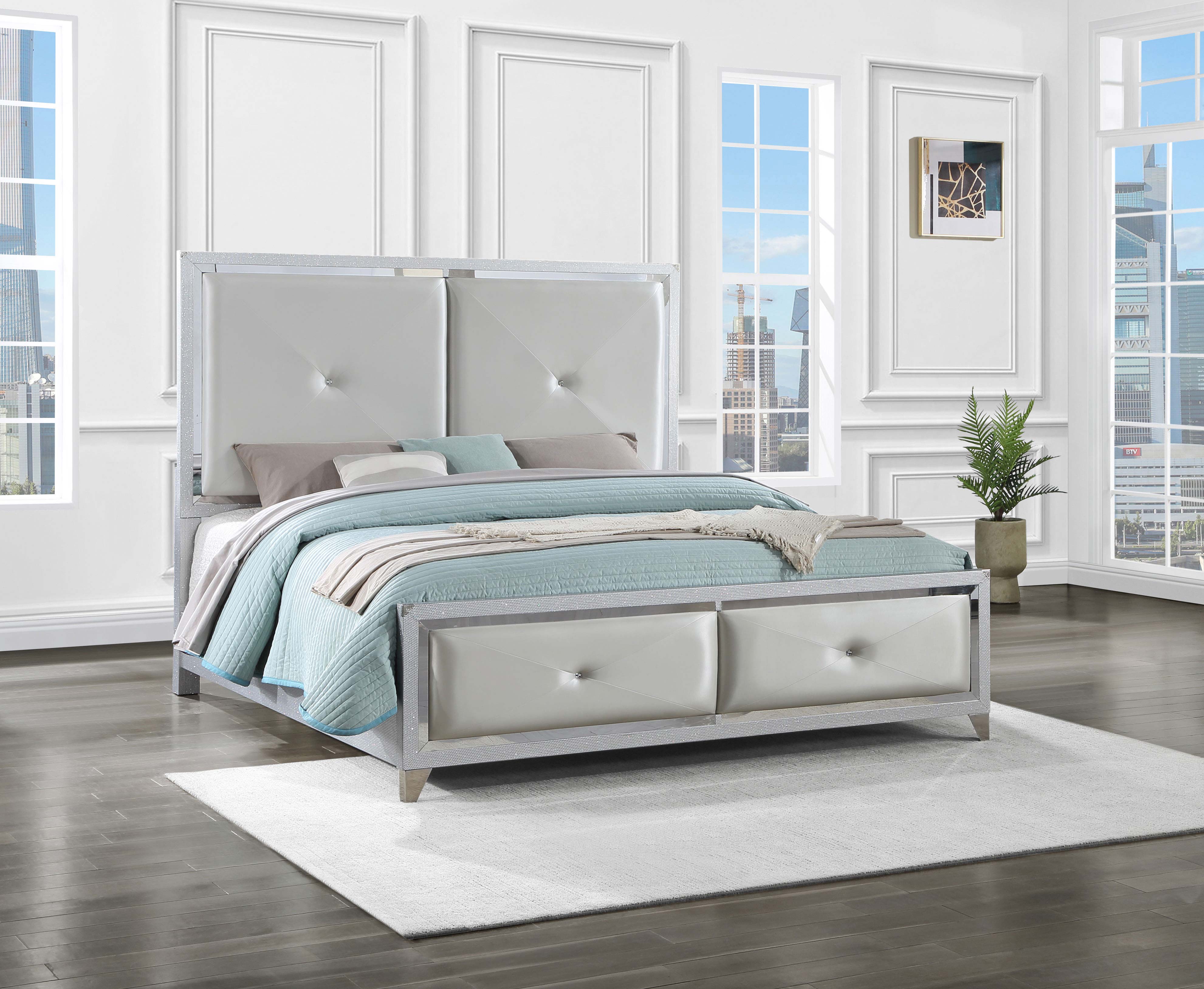 Larue Upholstered Tufted Panel Bed Silver - Luxury Home Furniture (MI)