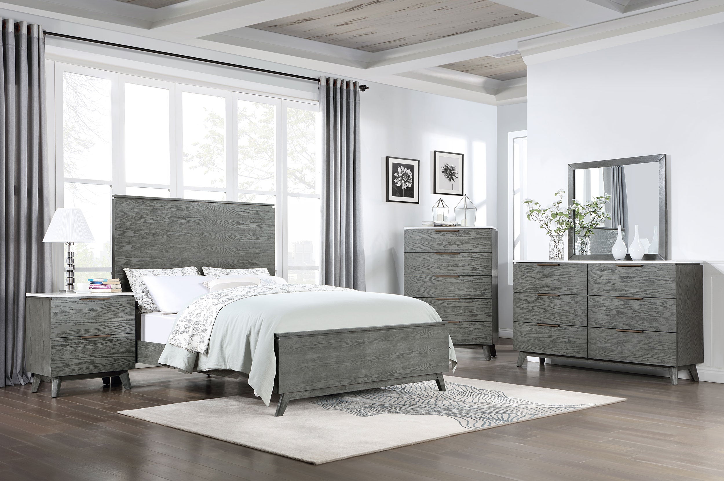 Nathan Bedroom Set White Marble and Grey - Luxury Home Furniture (MI)