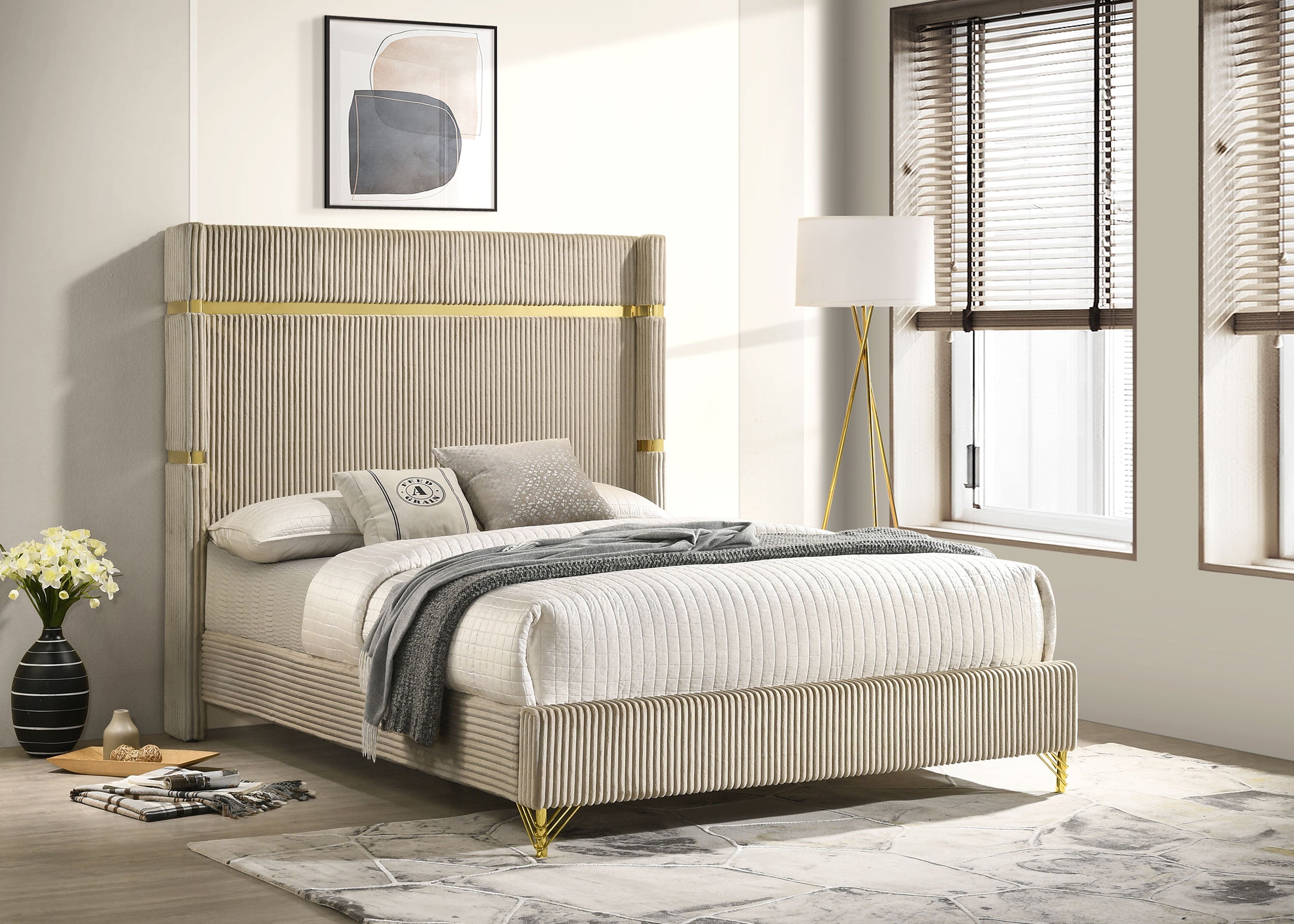 Lucia Eastern King & Queen Bed Beige & Grey - Luxury Home Furniture (MI)