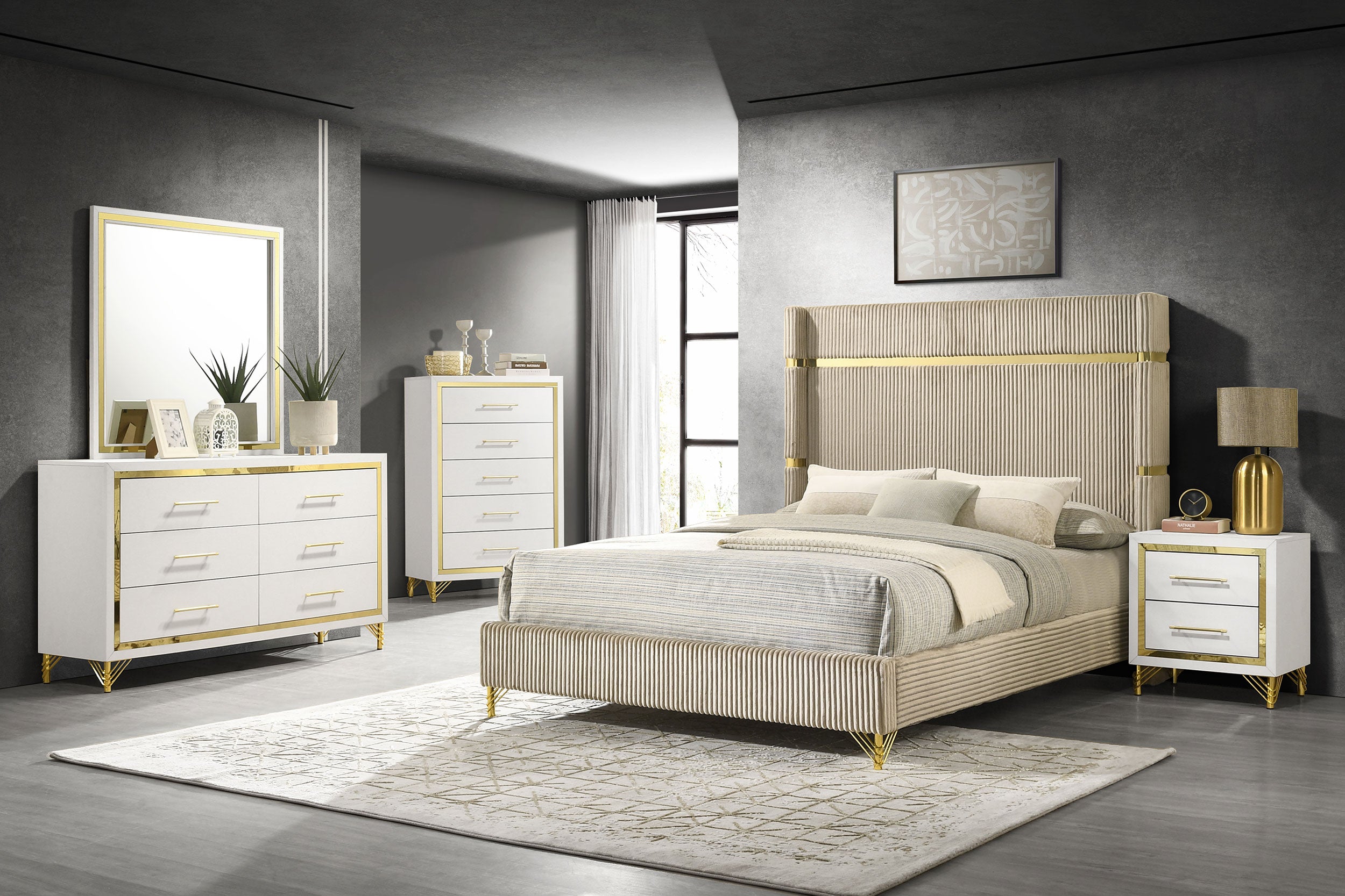 Lucia Eastern King & Queen Bed Beige & Grey - Luxury Home Furniture (MI)
